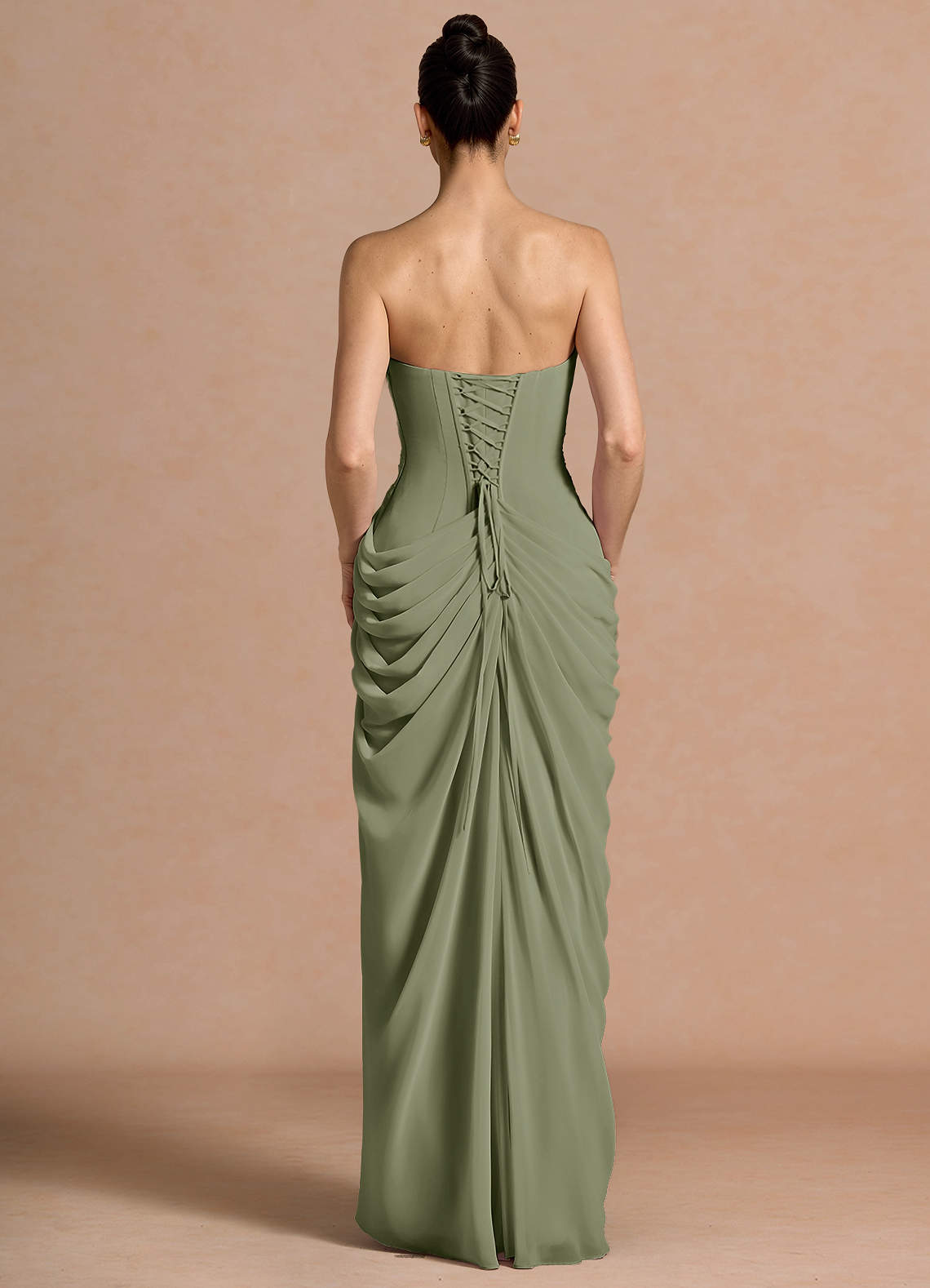 Kaavia Column Pleated Chiffon Maxi Evening Dress in Pistachio