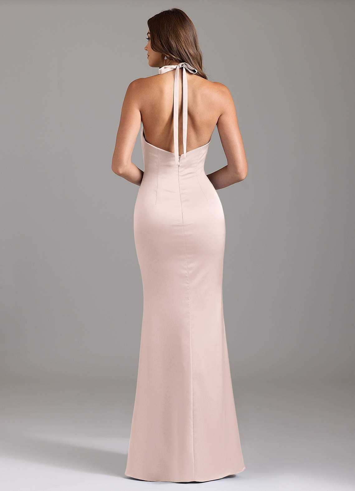 Valerie Mermaid V-Neck Stretch Satin Bridesmaid Dress in Blushing Pink