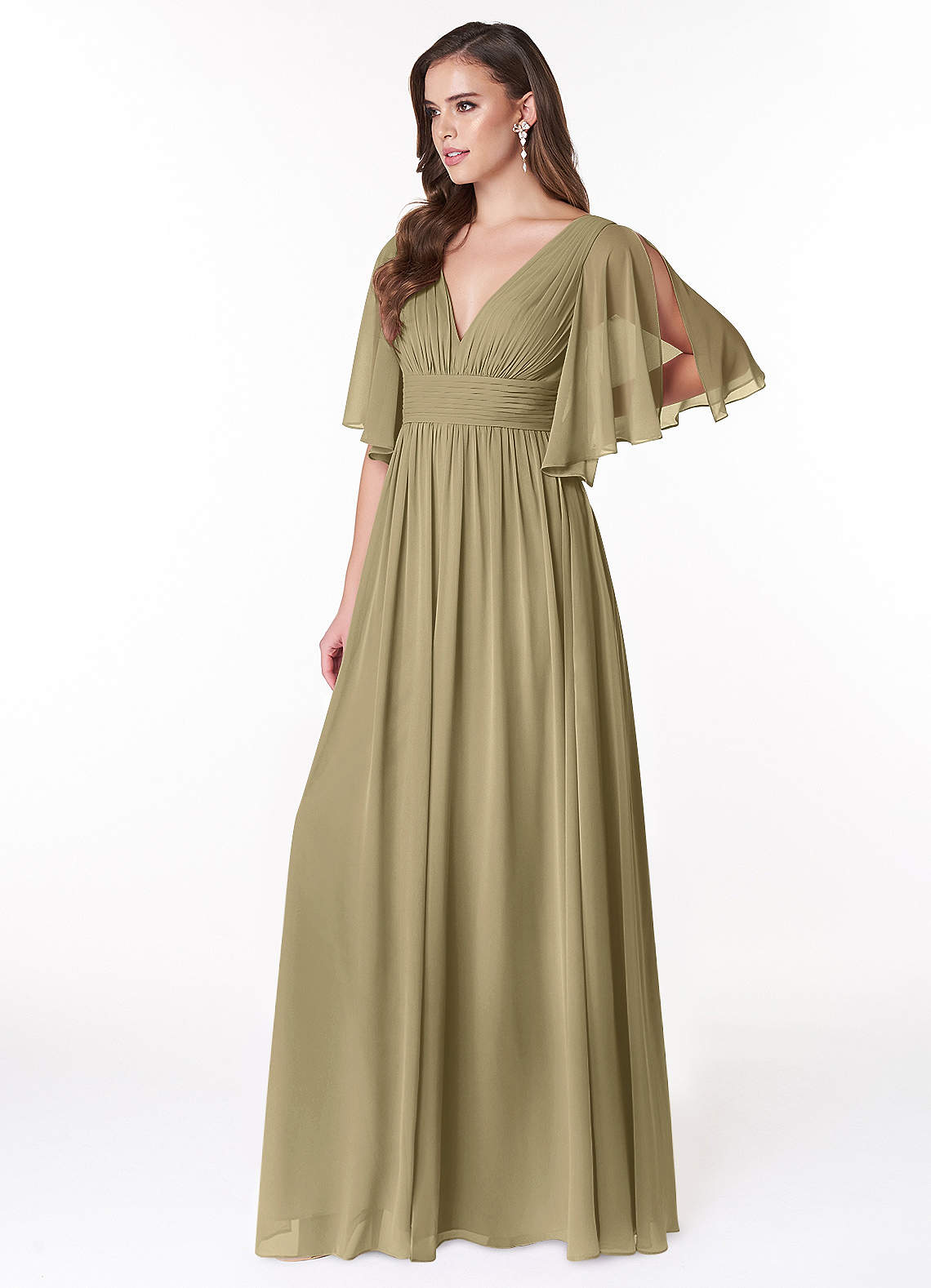 Temeka A-Line V-Neck Chiffon Bridesmaid Dress in Moss Green