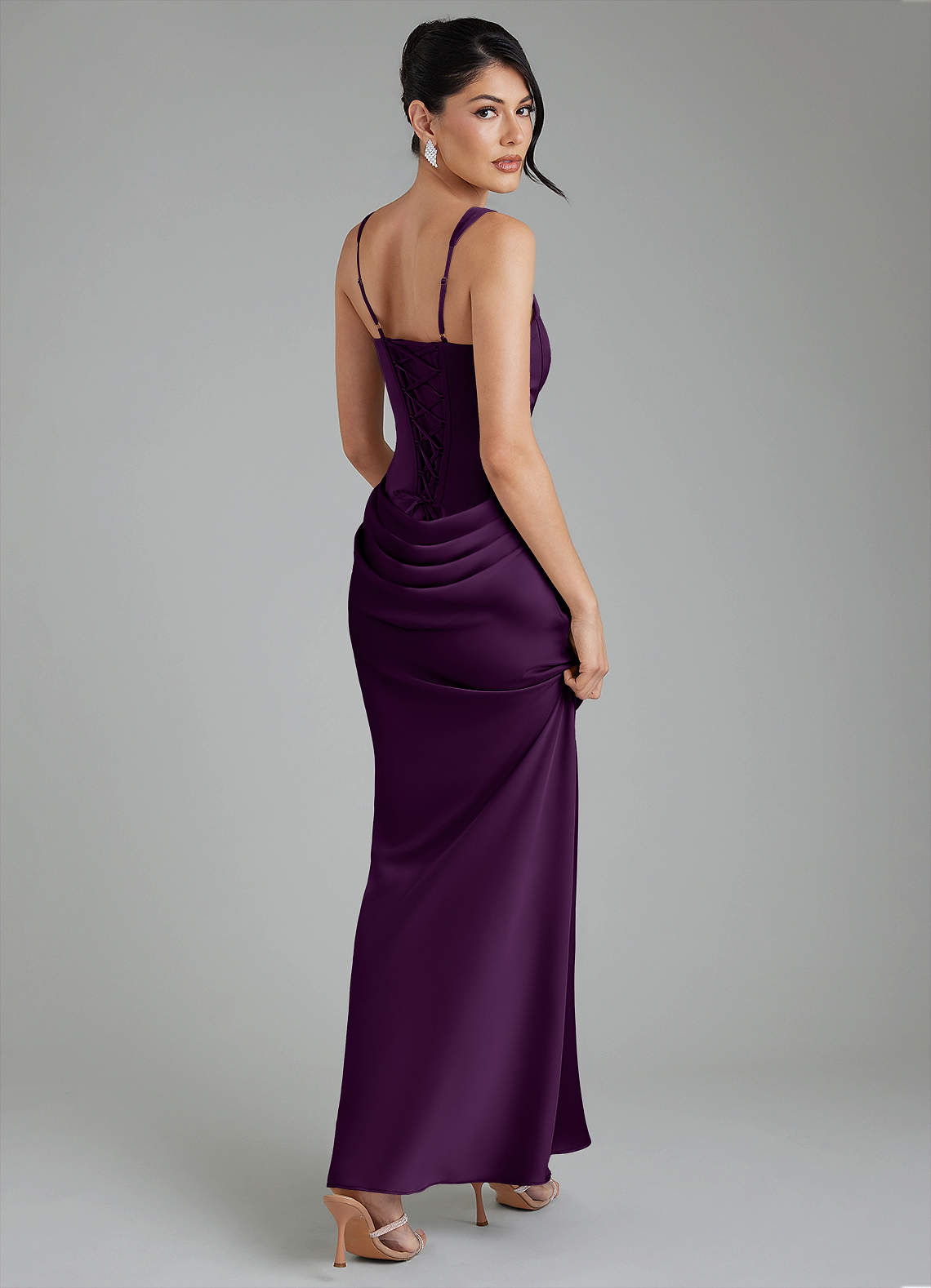 Etta Mermaid Square-Neck Stretch Satin Bridesmaid Dress in Grape