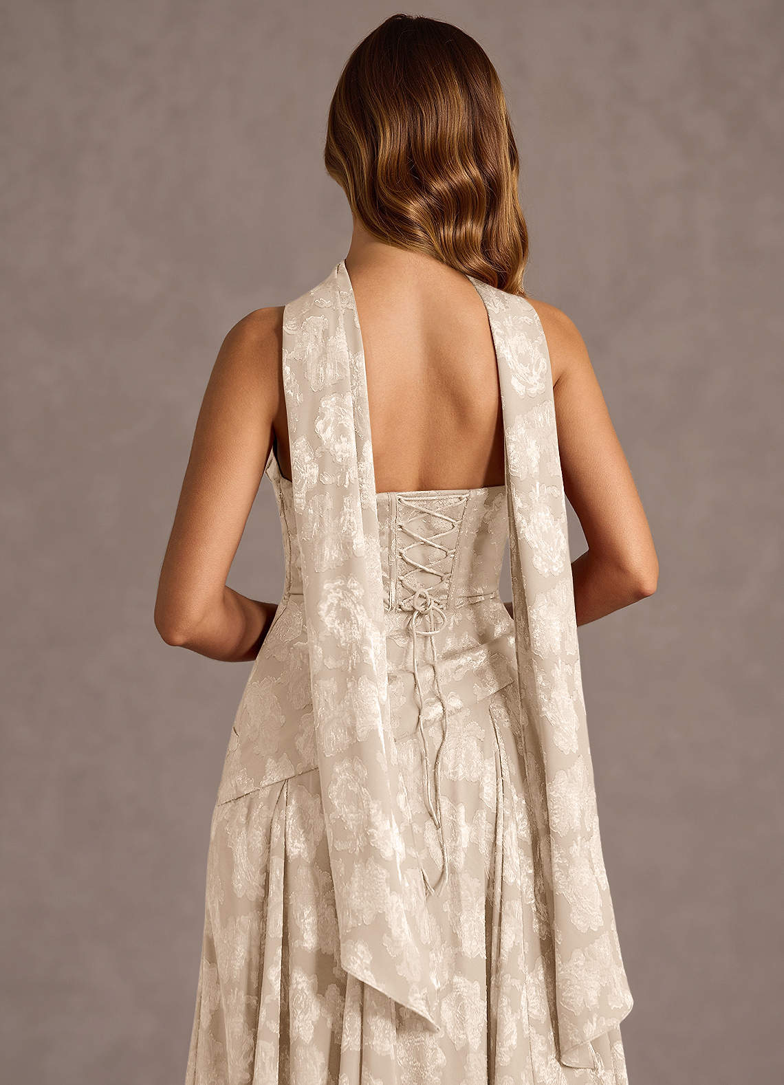 Gabriela A-Line Corset Fil Coupé Wedding Guest Dress in Cream