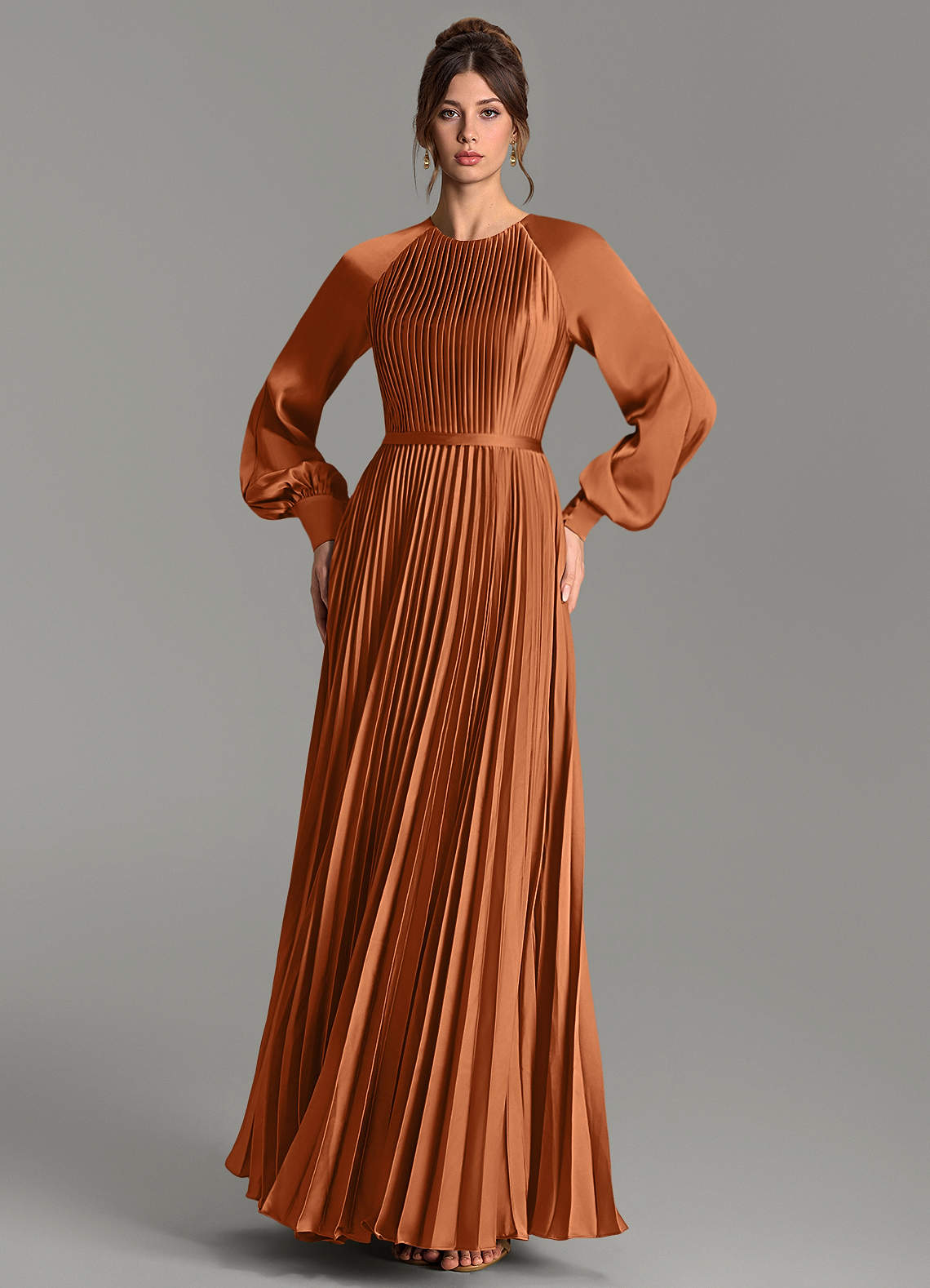 Grayson A-Line Scoop-Neck Stretch Satin Bridesmaid Dress in Copper