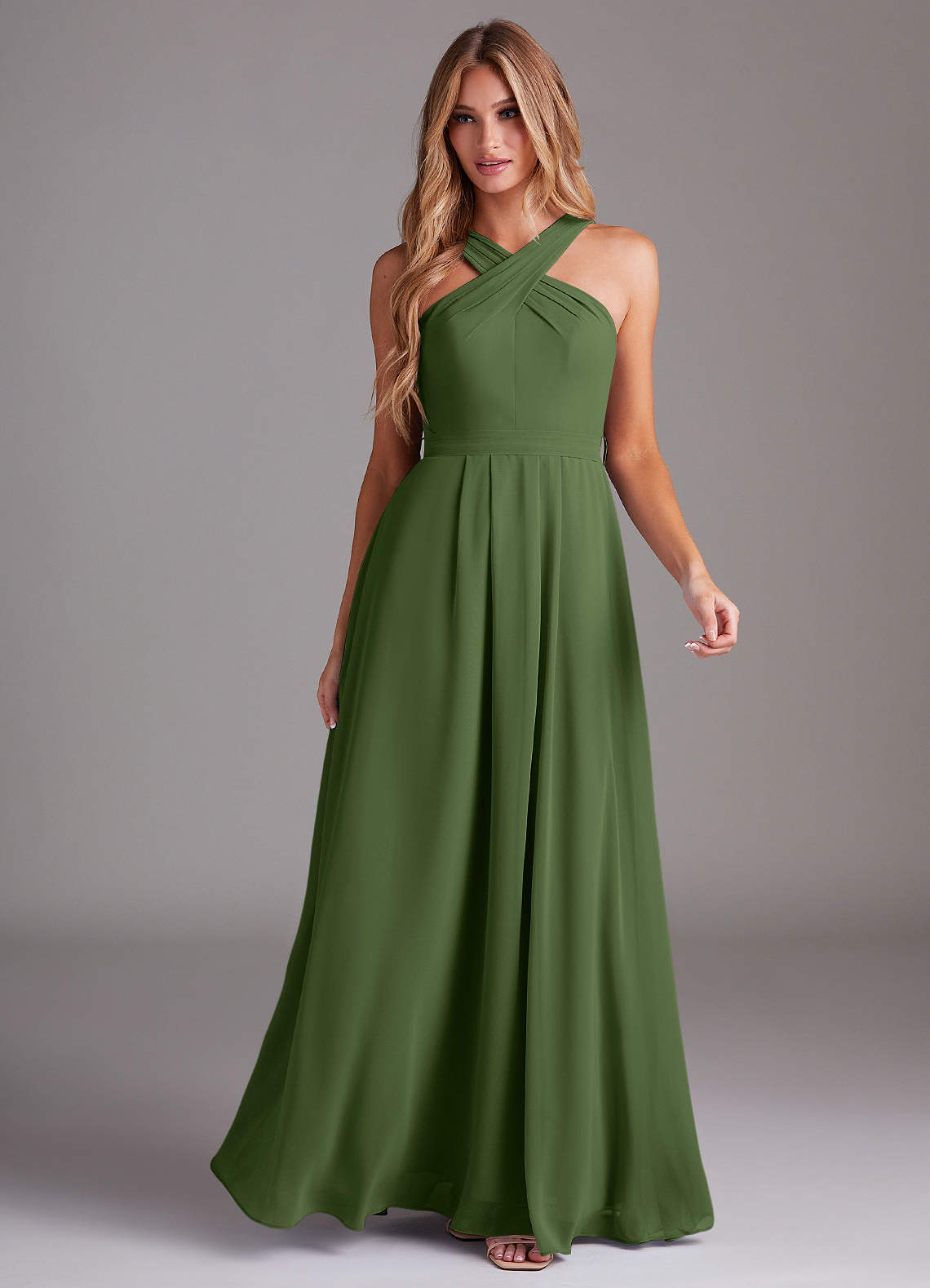 Dixie A-Line Halter Chiffon Bridesmaid Dress in Olive