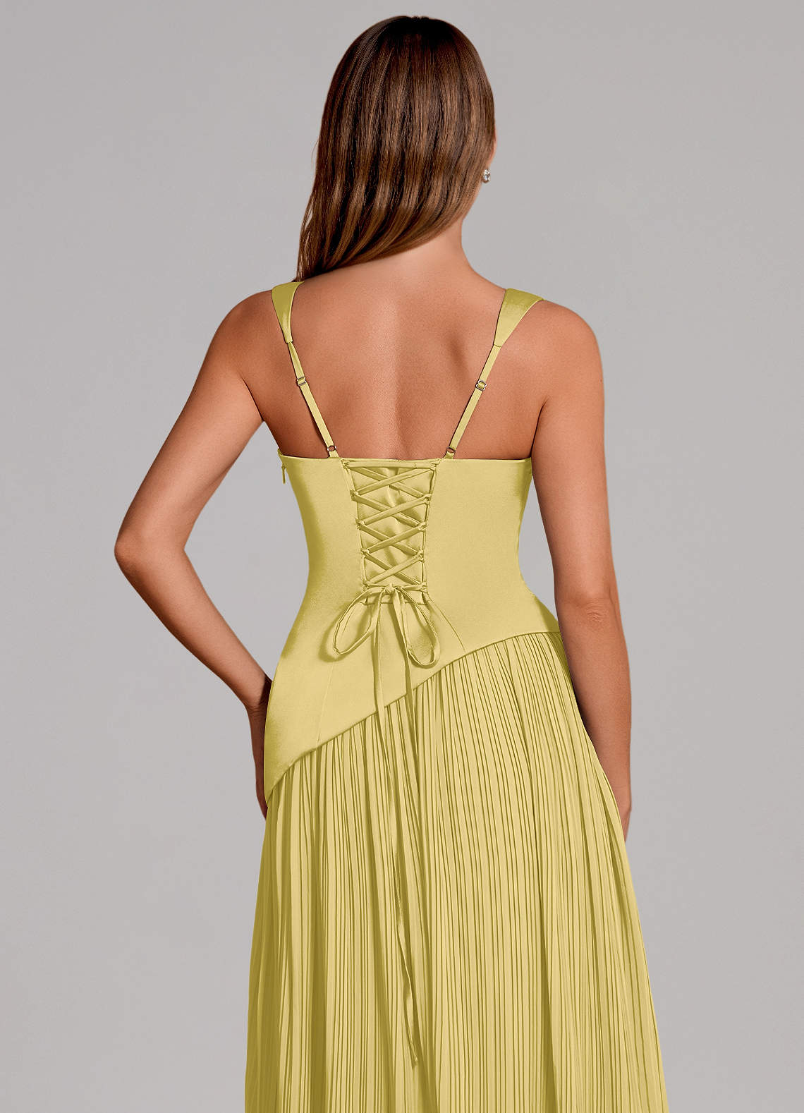 Stephanie A-Line Square-Neck Stretch Satin and Chiffon Bridesmaid Dress in Canary