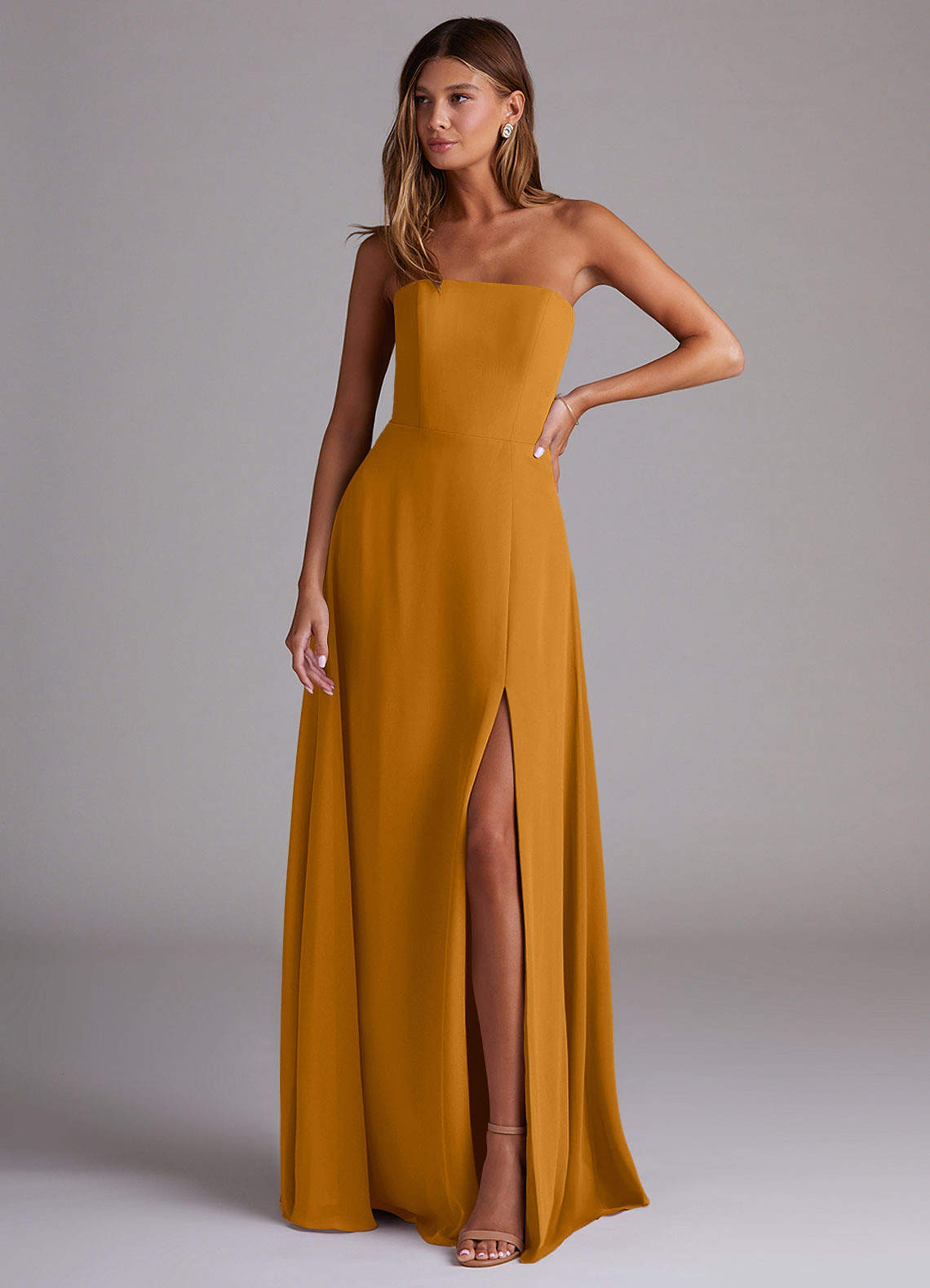 Wren A-Line Straight-Neck Chiffon Bridesmaid Dress in butterscotch