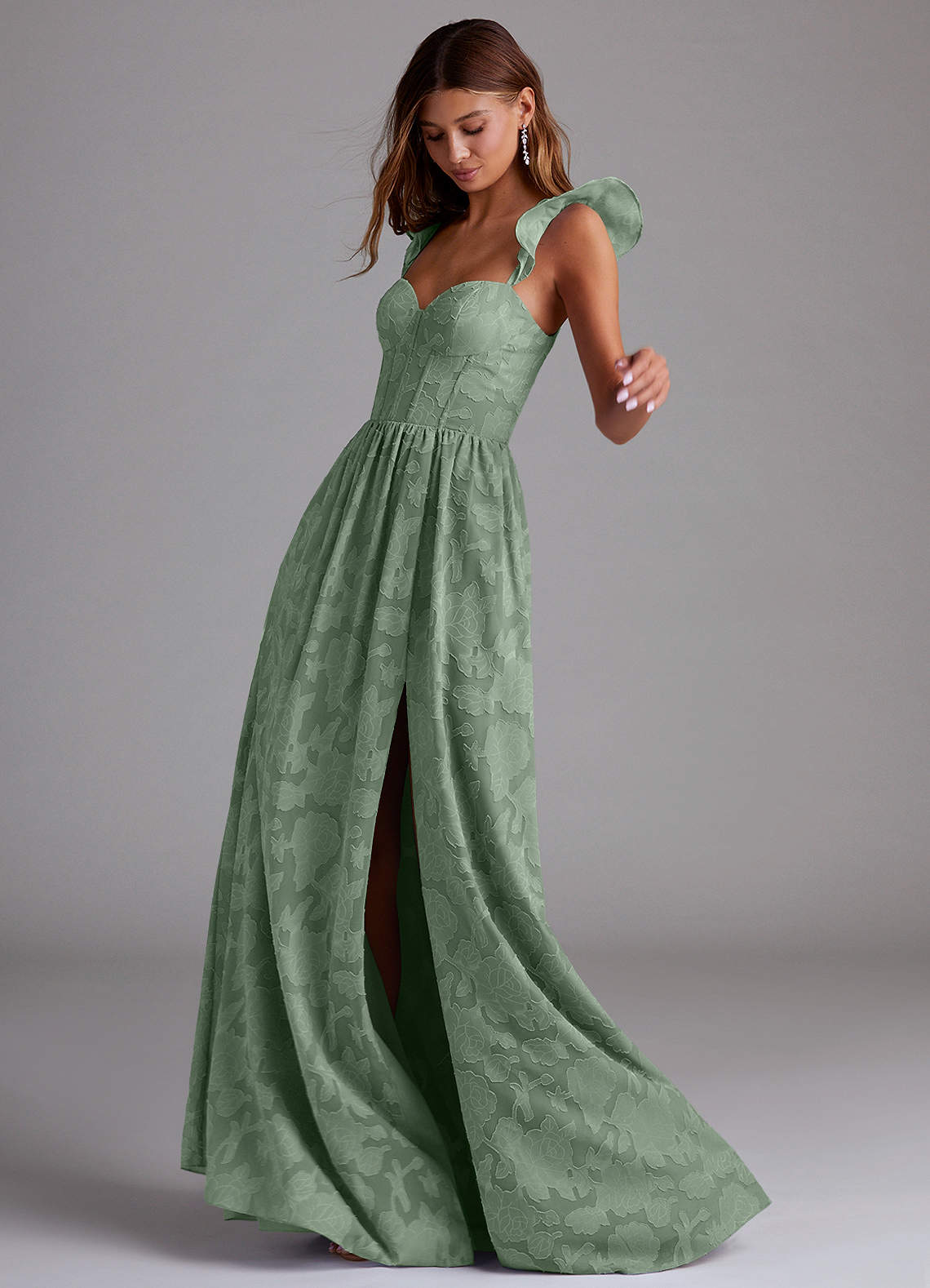 Denisse A-Line Sweetheart Floral Burnout Bridesmaid Dress in Matcha