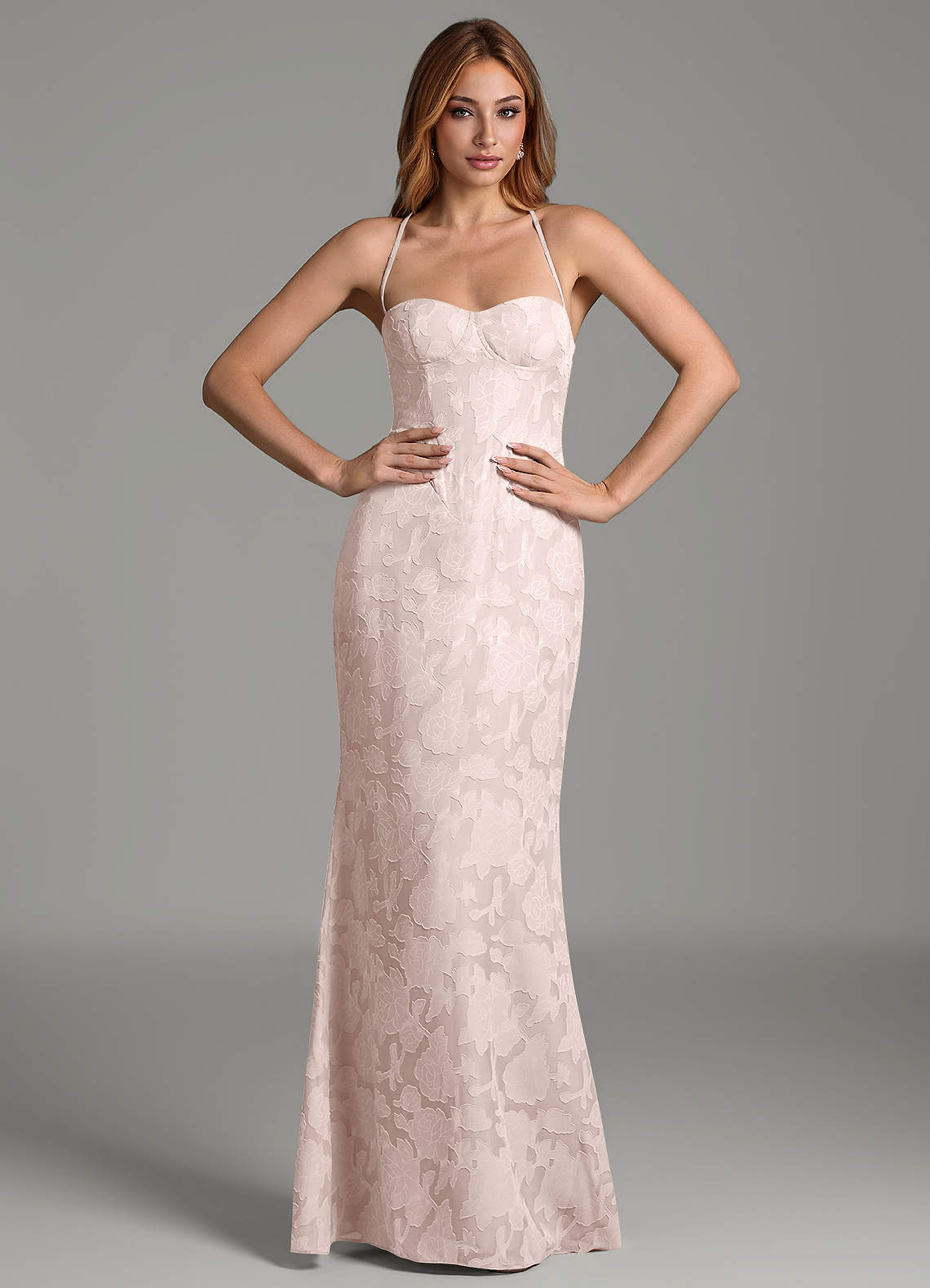 Dara Mermaid Sweetheart Floral Burnout Bridesmaid Dress in Blushing Pink