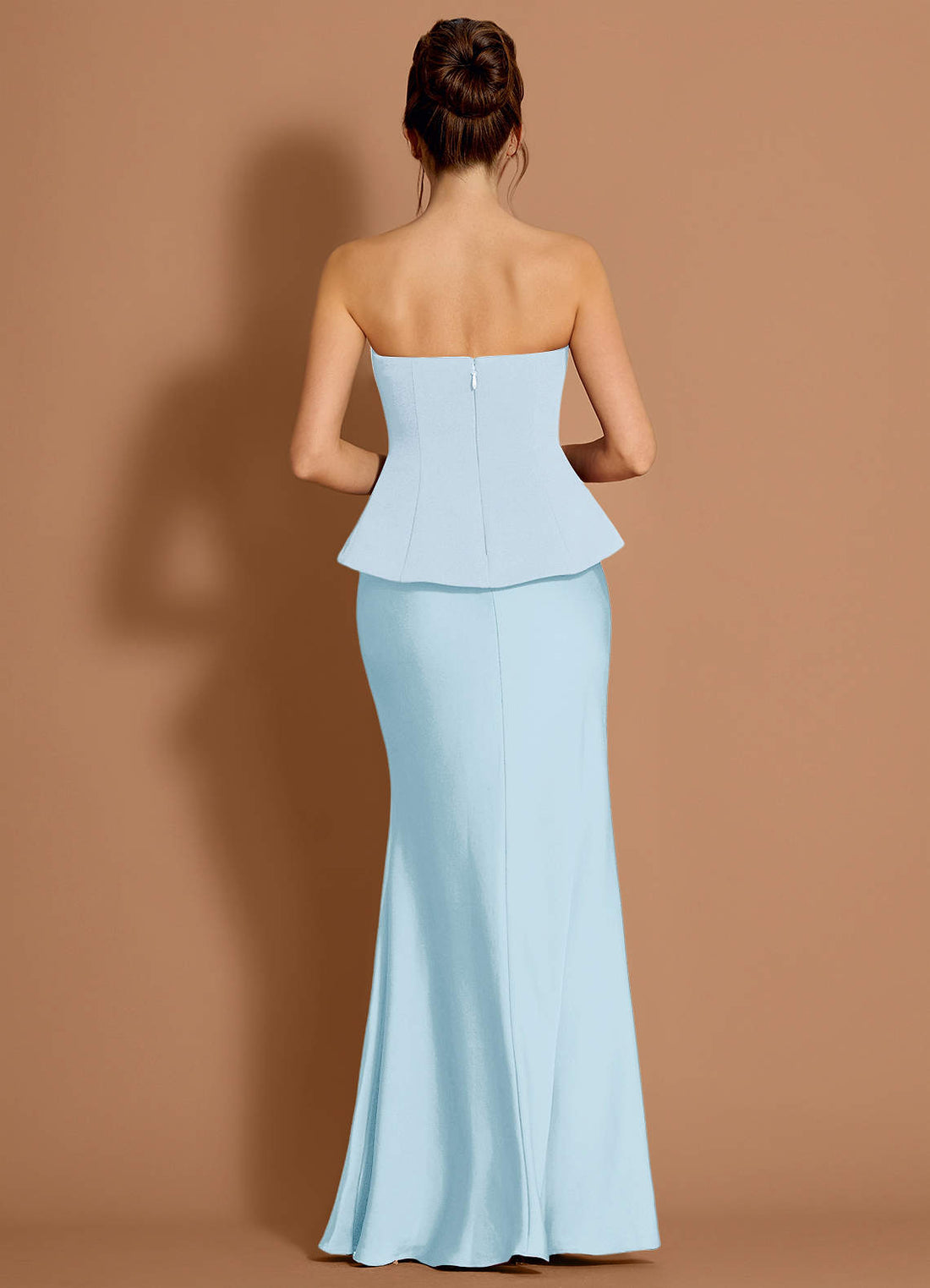 Zeraya Mermaid Ruffle Stretch Satin Wedding Guest Dress in Light Blue