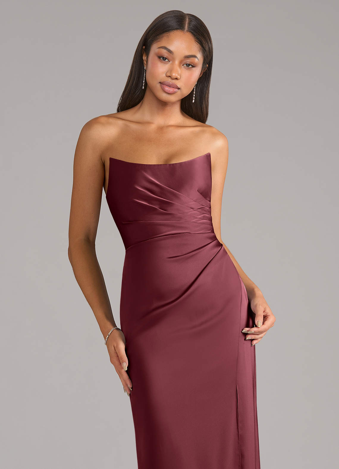 Marla Sheath Strapless Stretch Satin Bridesmaid Dress in Merlot