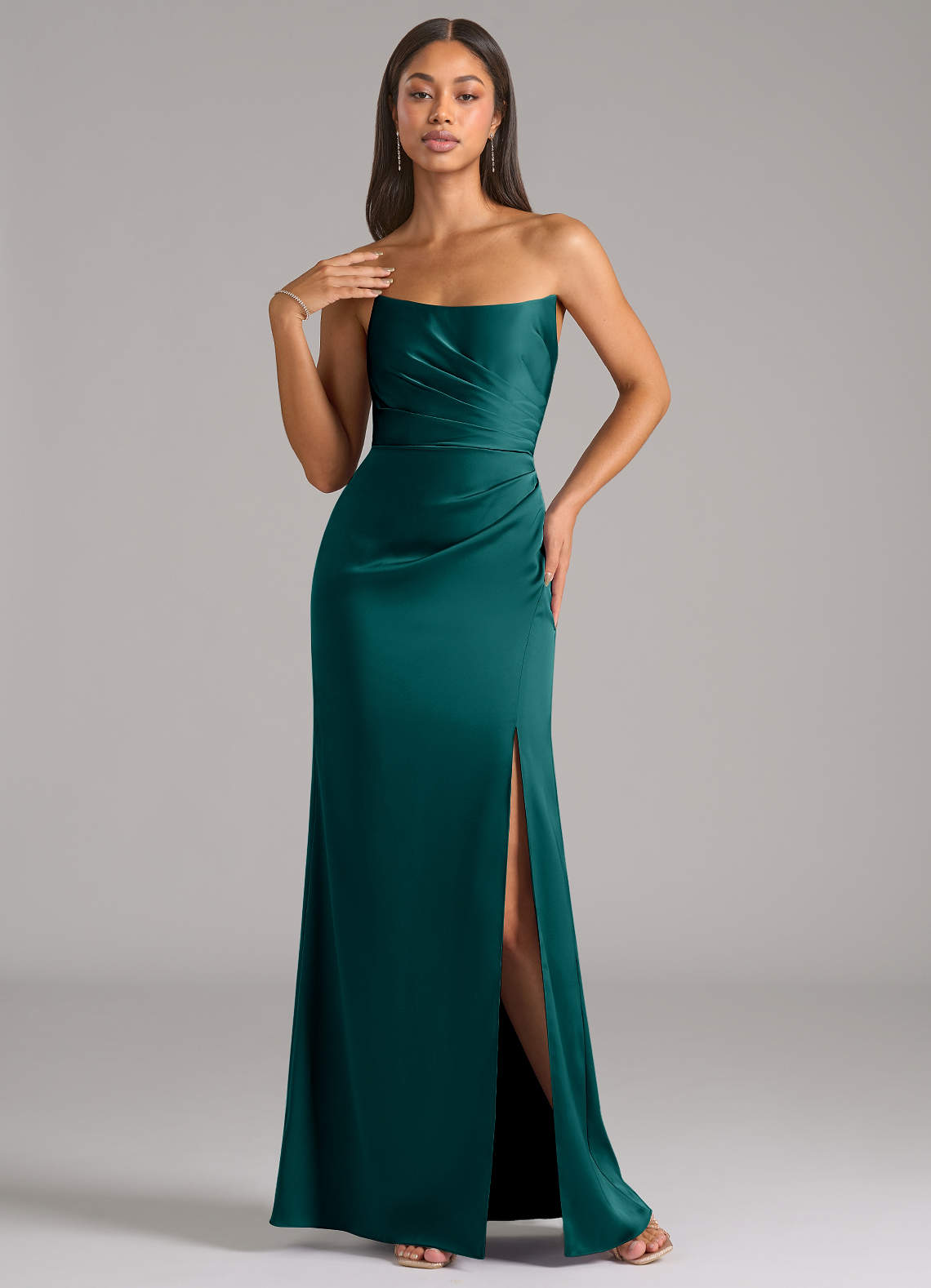 Marla Sheath Strapless Stretch Satin Bridesmaid Dress in Peacock