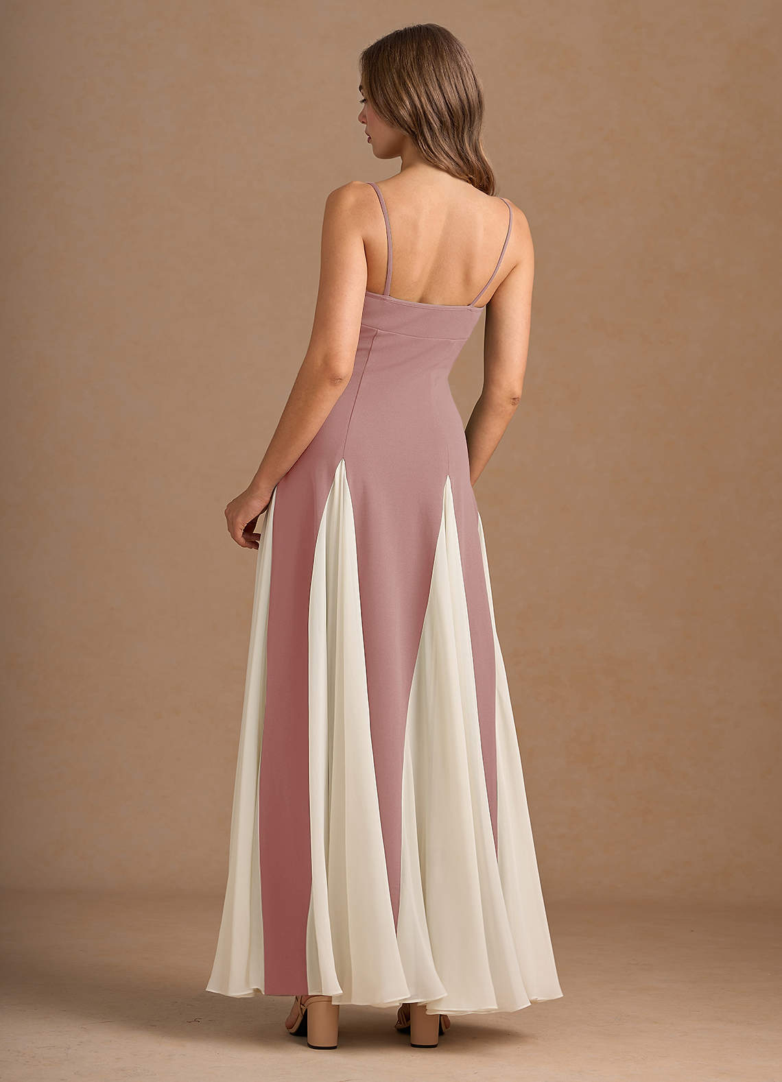 Jessenia A-Line Color-Block Crepe Chiffon Wedding Guest Dress in Light Pink