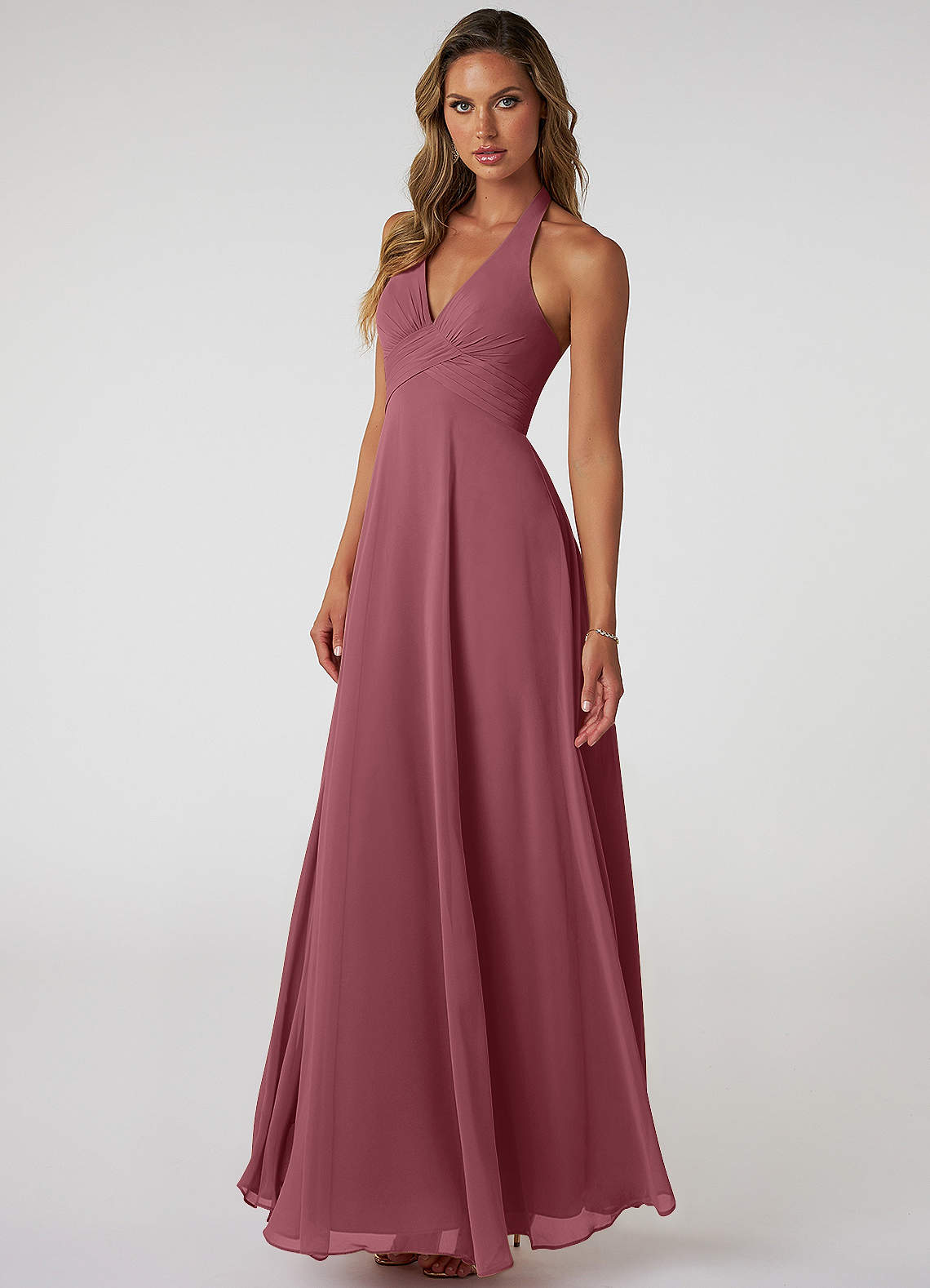 Tessie A-Line V-Neck Chiffon Bridesmaid Dress in Desert Rose