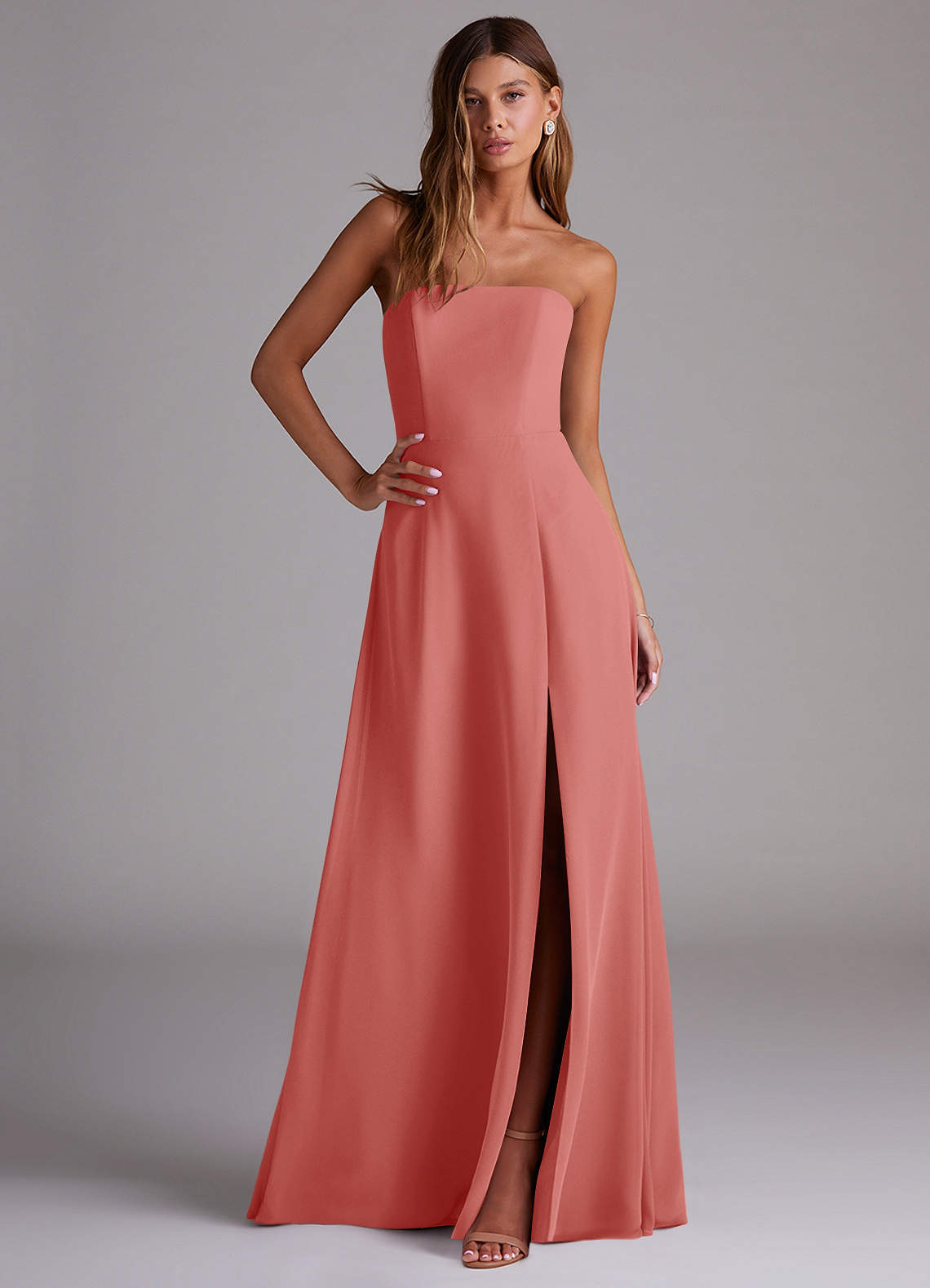 Wren A-Line Straight-Neck Chiffon Bridesmaid Dress in Antique Rose