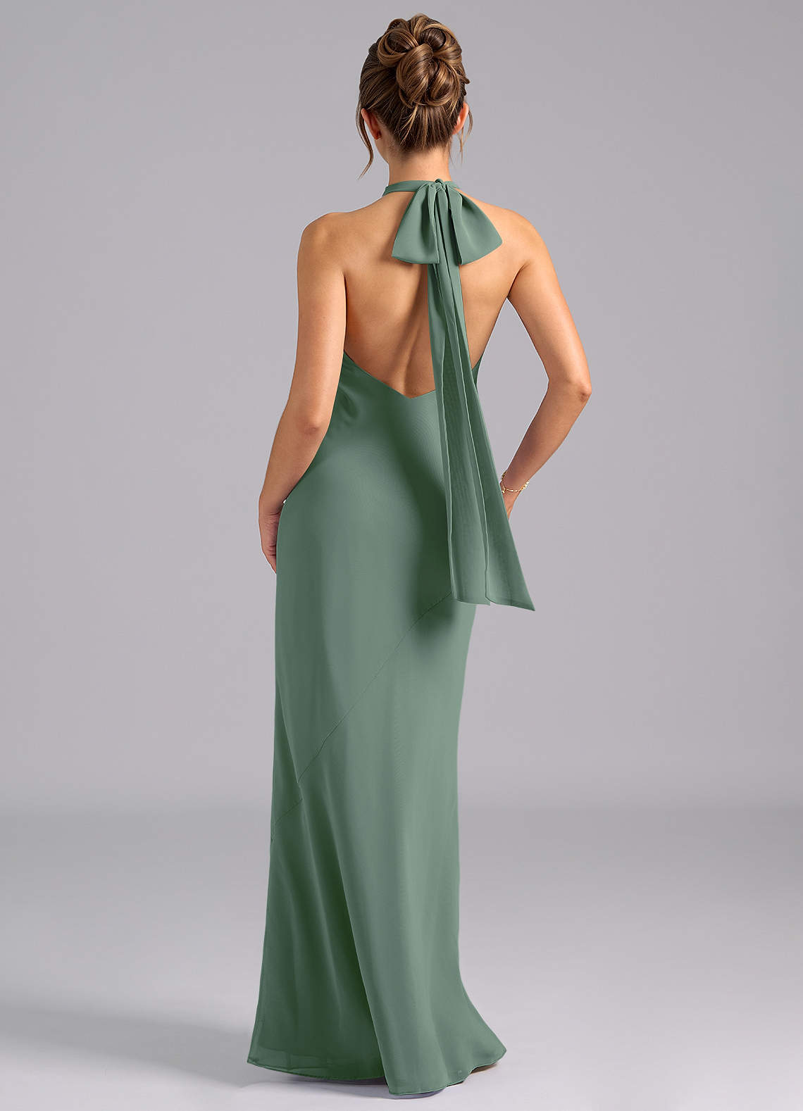 Velli Mermaid Halter Chiffon Bridesmaid Dress in Eucalyptus