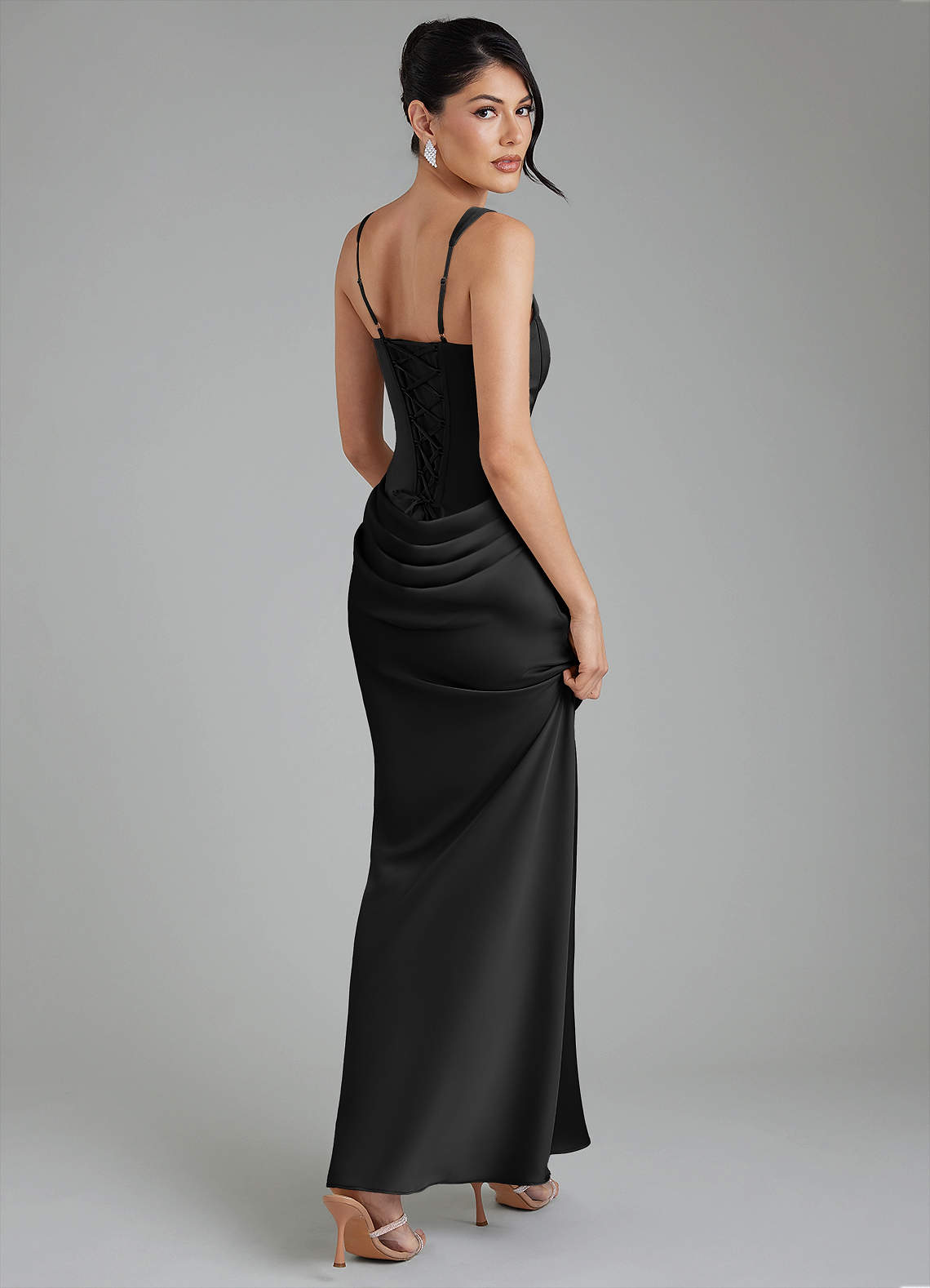 Etta Mermaid Square-Neck Stretch Satin Bridesmaid Dress in black