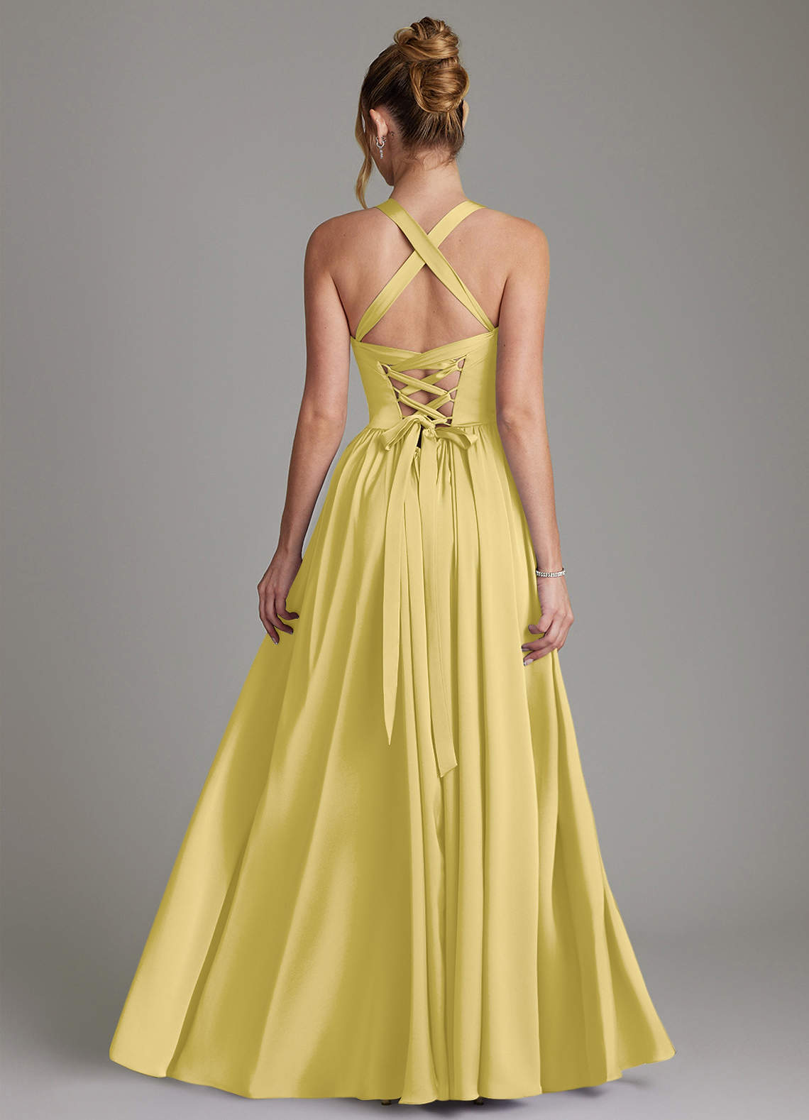 Francis A-Line V-Neck Stretch Satin Bridesmaid Dress in Canary