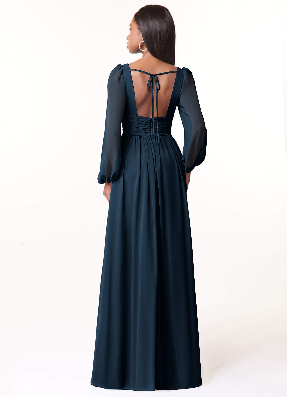Norah A-Line V-Neck Chiffon Bridesmaid Dress in Dark Navy