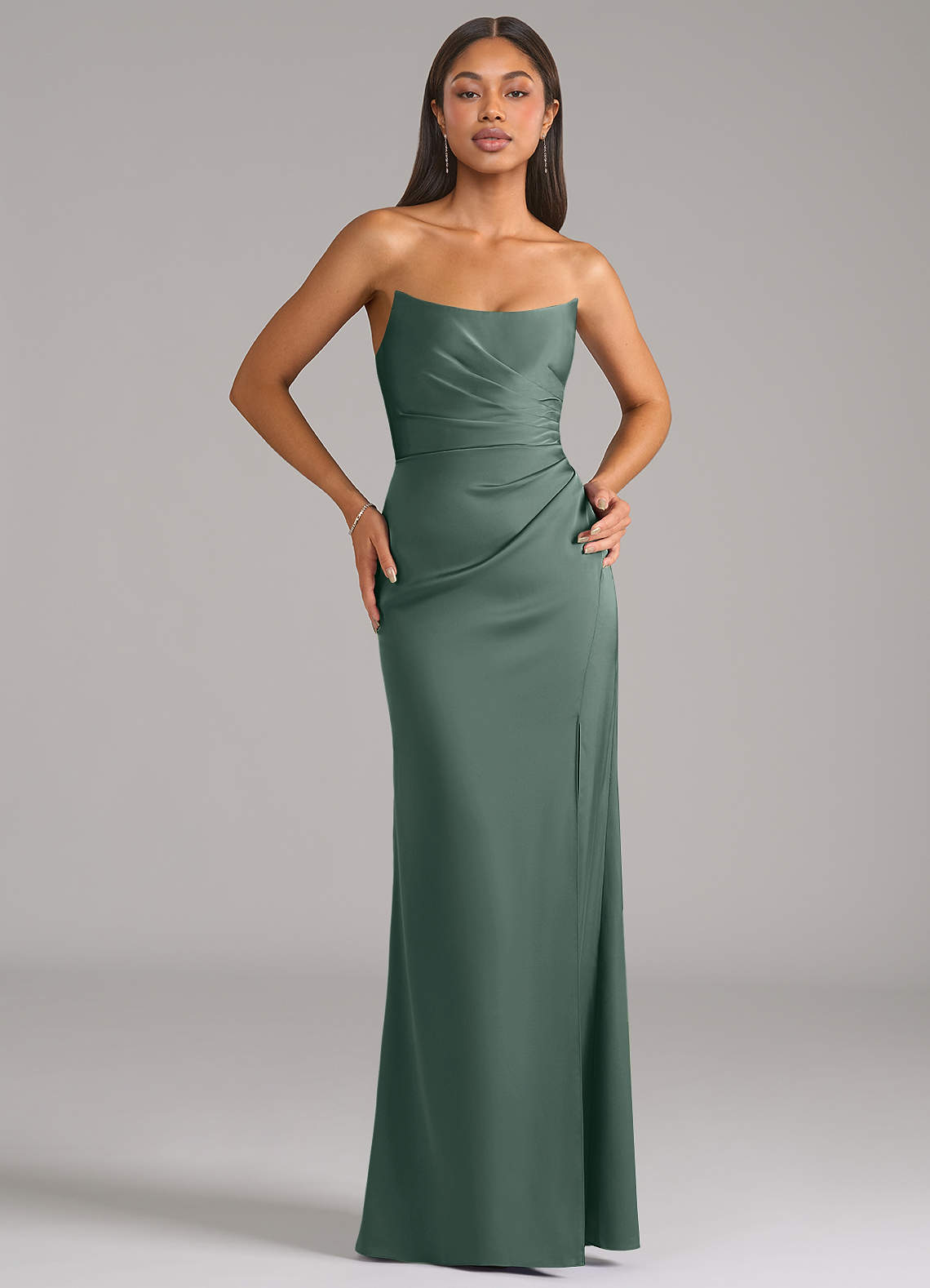 Marla Sheath Strapless Stretch Satin Bridesmaid Dress in Sea Moss