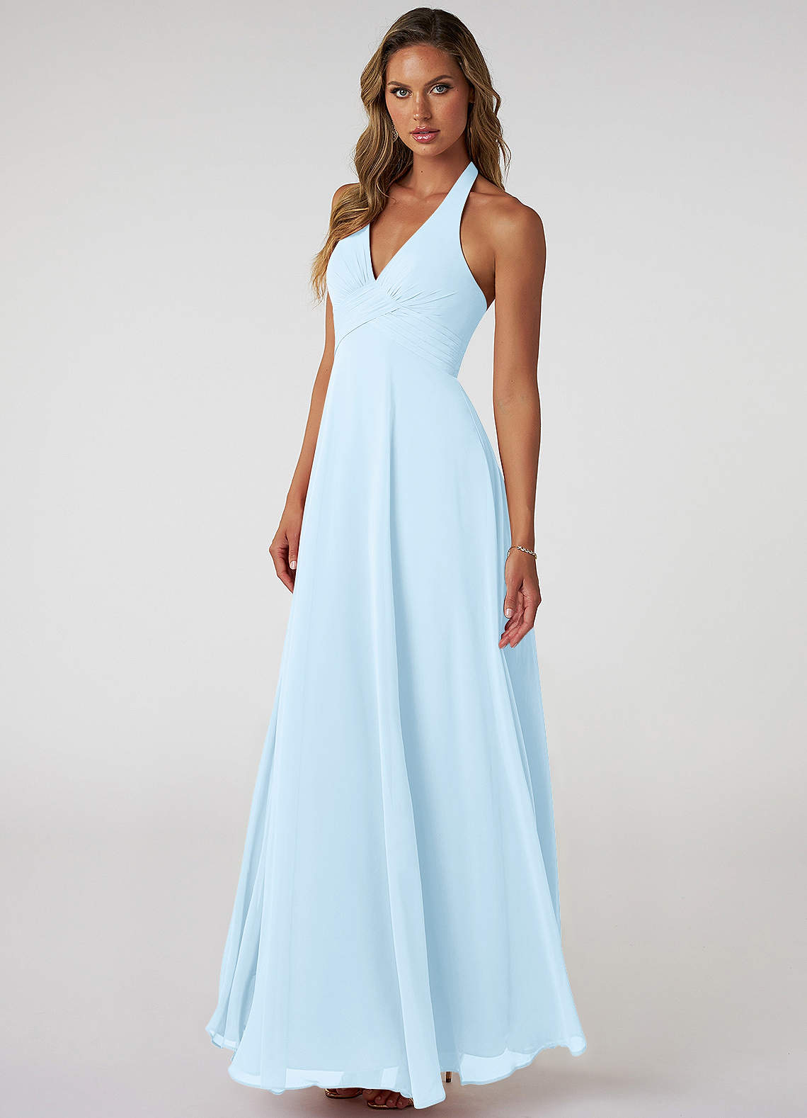 Tessie A-Line V-Neck Chiffon Bridesmaid Dress in Sky Blue