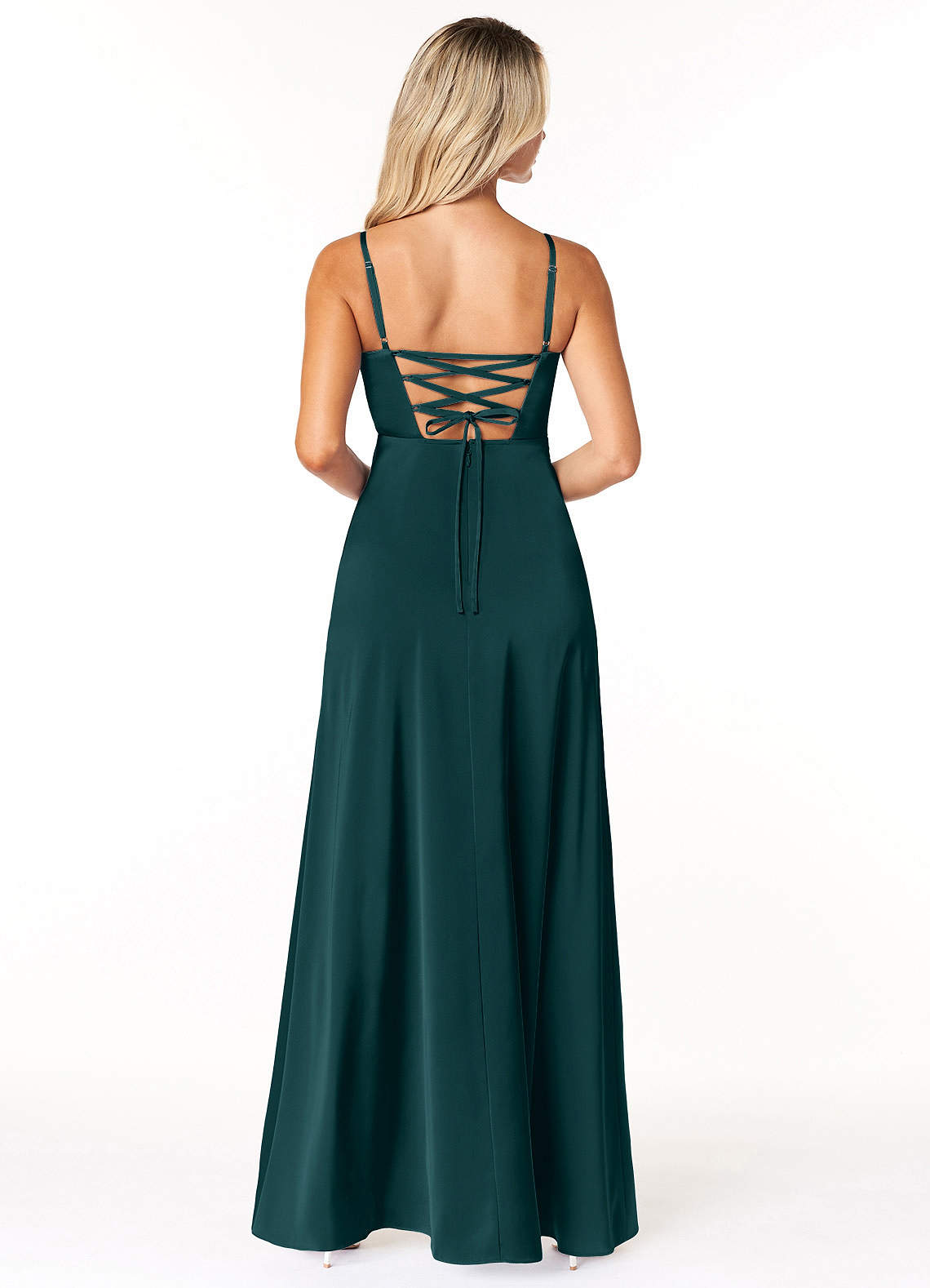 Marchella A-Line V-Neck Stretch Satin Bridesmaid Dress in Pine