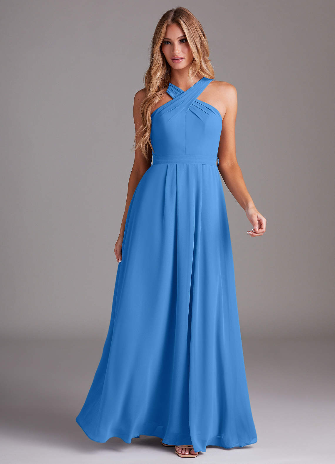 Dixie A-Line Halter Chiffon Bridesmaid Dress in Blue Jay