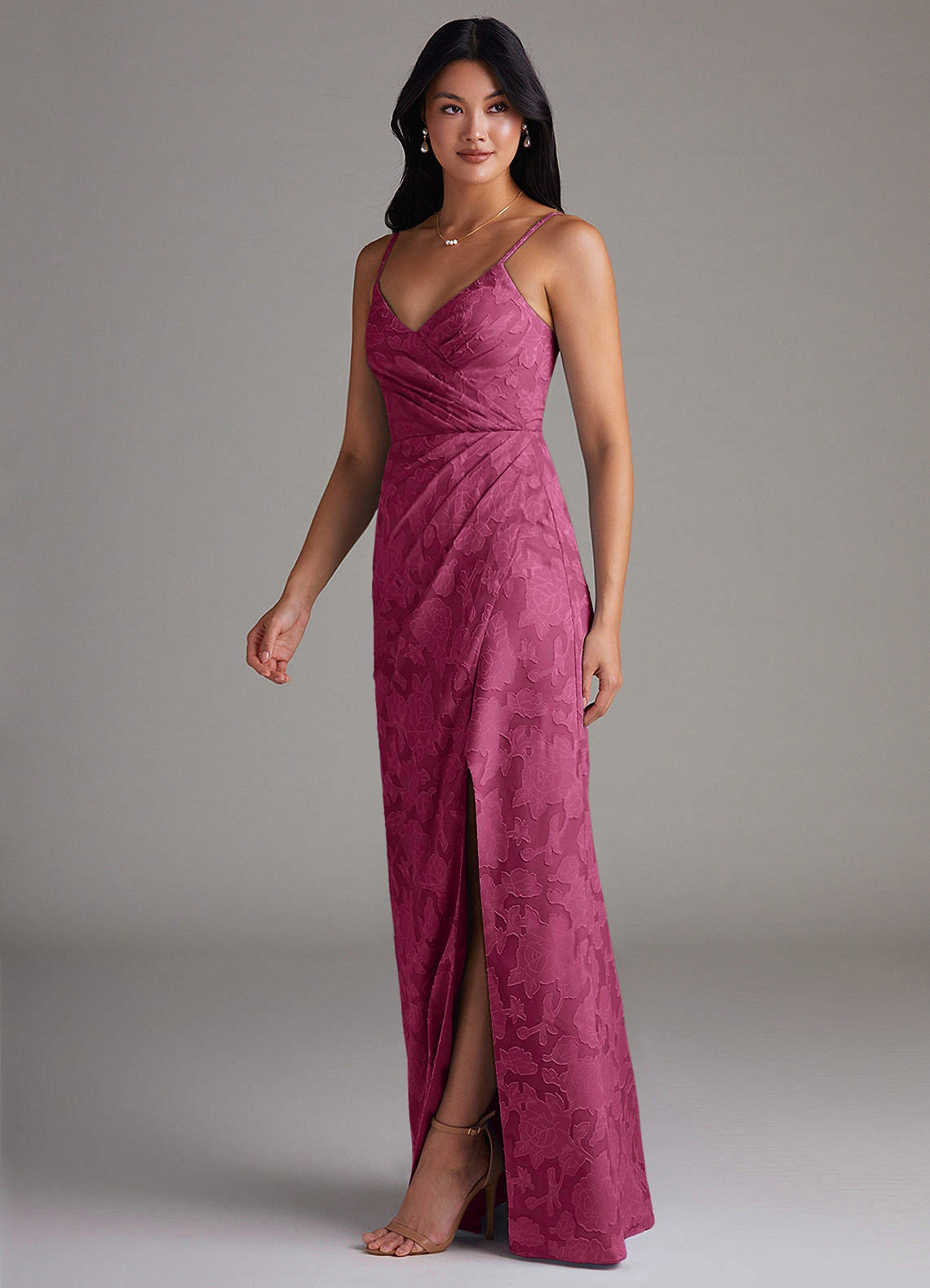 Maci Sheath V-Neck Floral Burnout Bridesmaid Dress in Mulberry