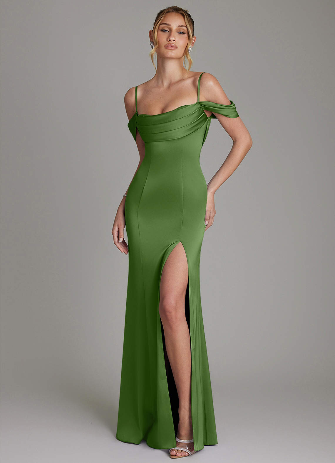 Nira Mermaid Sweetheart Stretch Satin Bridesmaid Dress in Basil