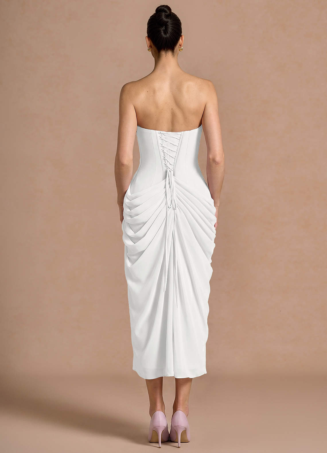 Kaavia Column Pleated Chiffon Midi Evening Dress in White