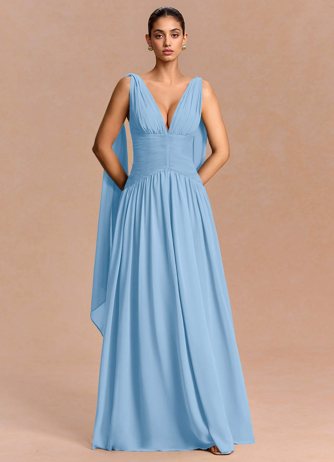 Eluney A-Line V-Neck Chiffon Evening Dress in Haze blue