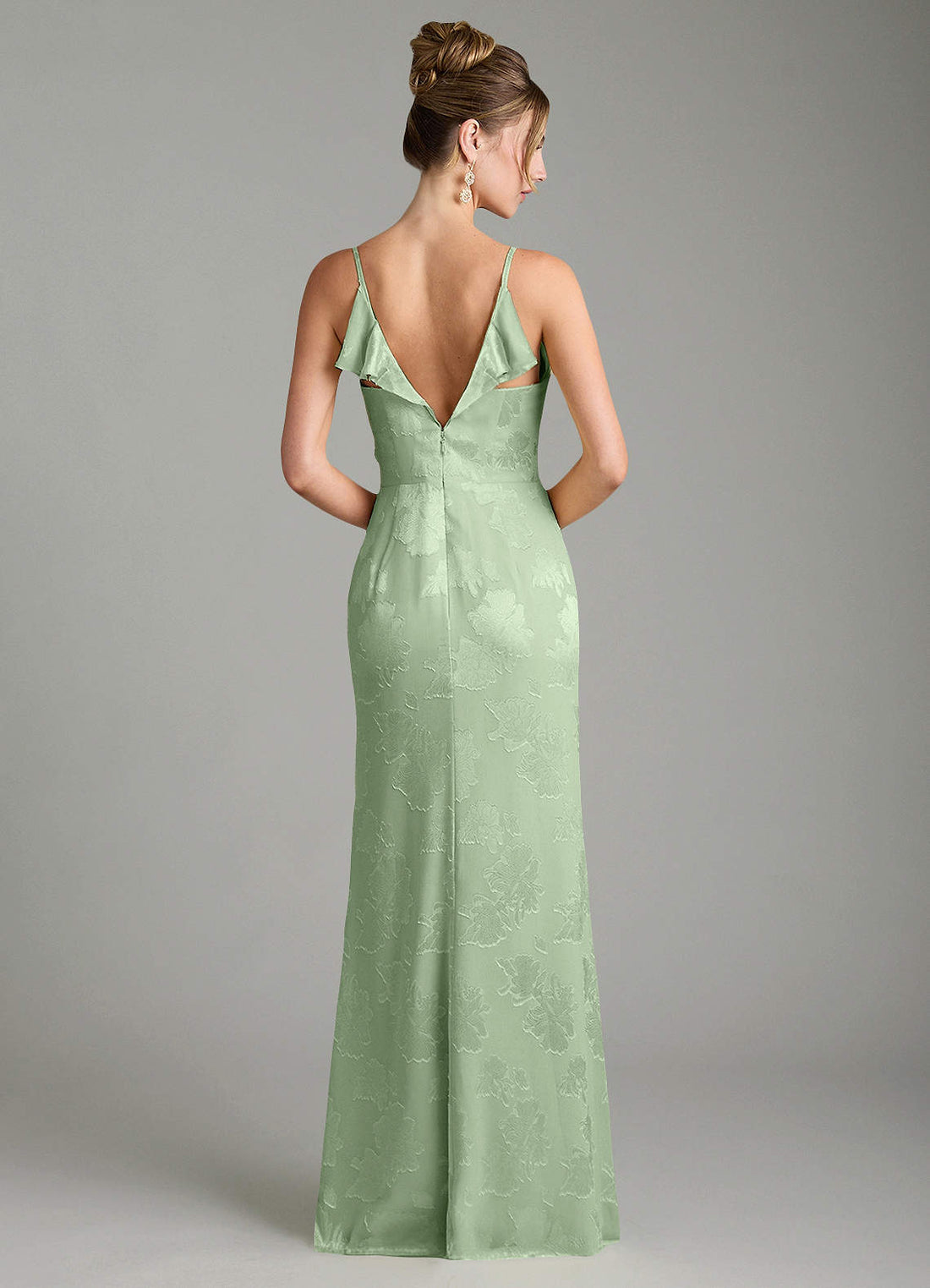 Larsa Mermaid V-Neck Jacquard Bridesmaid Dress in Dusty Sage