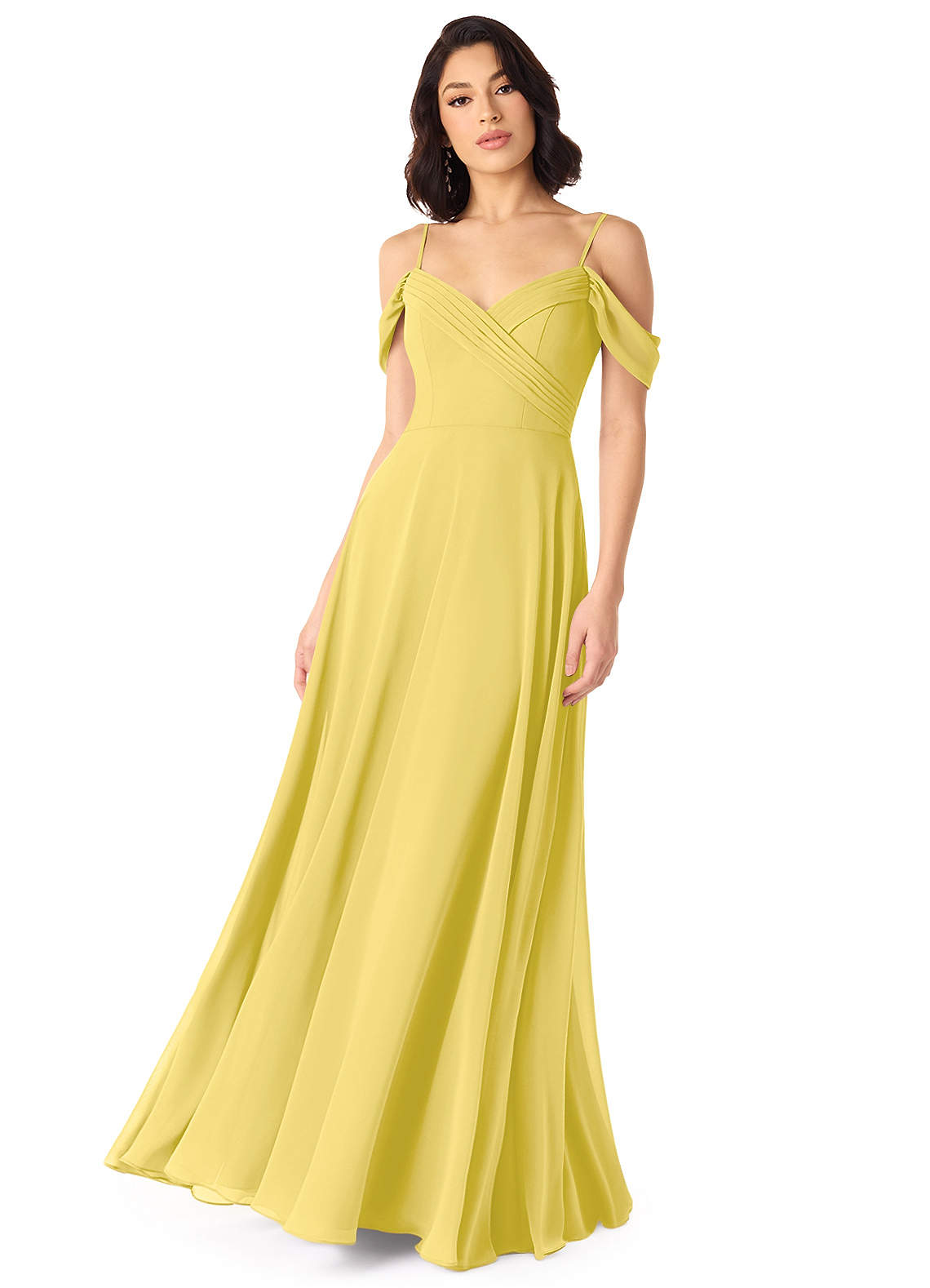 Tancie A-Line Off-the-Shoulder Chiffon Bridesmaid Dress in Canary