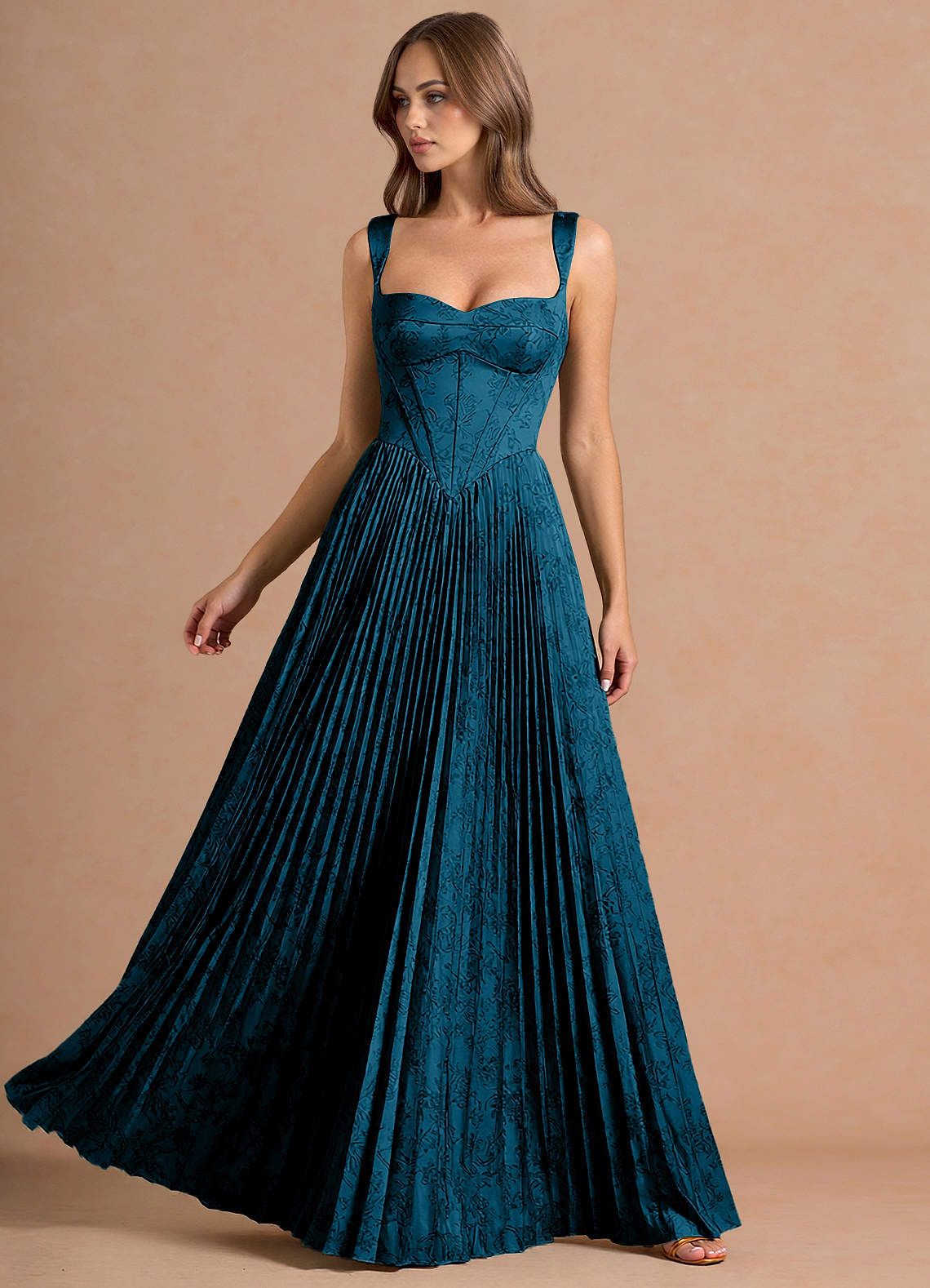 Isonelle A-Line Sweetheart Jacquard Wedding Guest Dress in Navy Black
