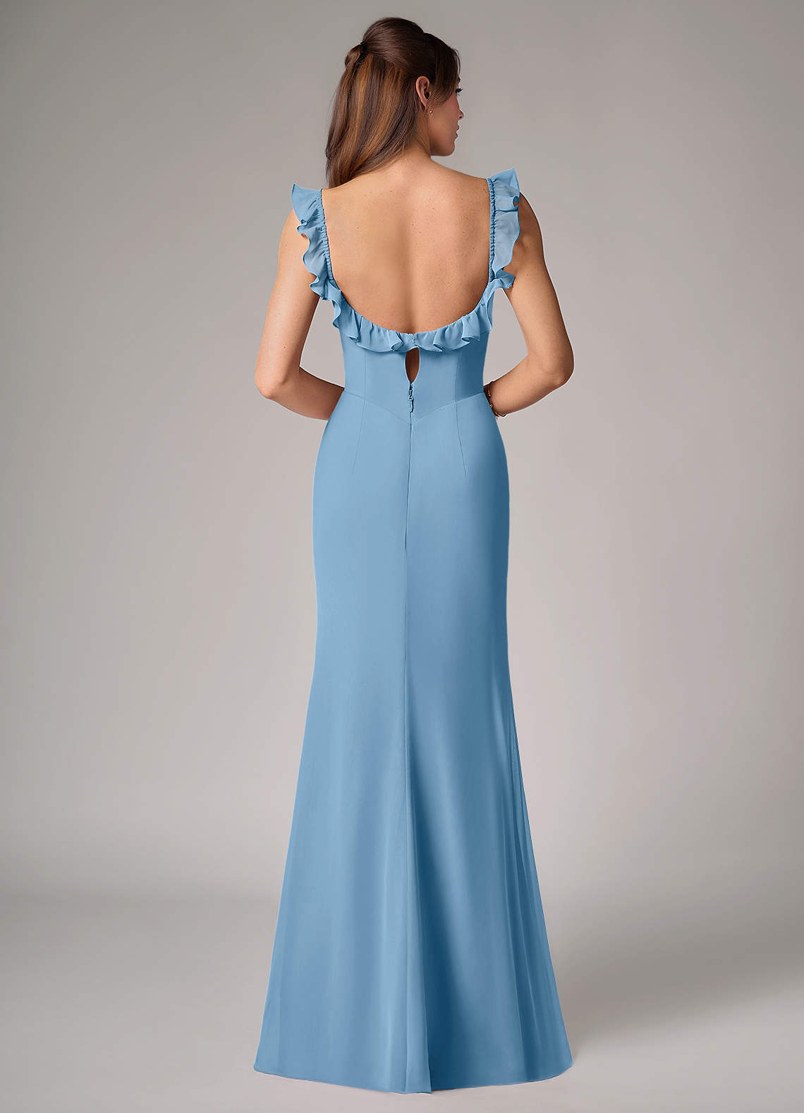 Callie Mermaid Scoop-Neck Chiffon Bridesmaid Dress in Steel Blue