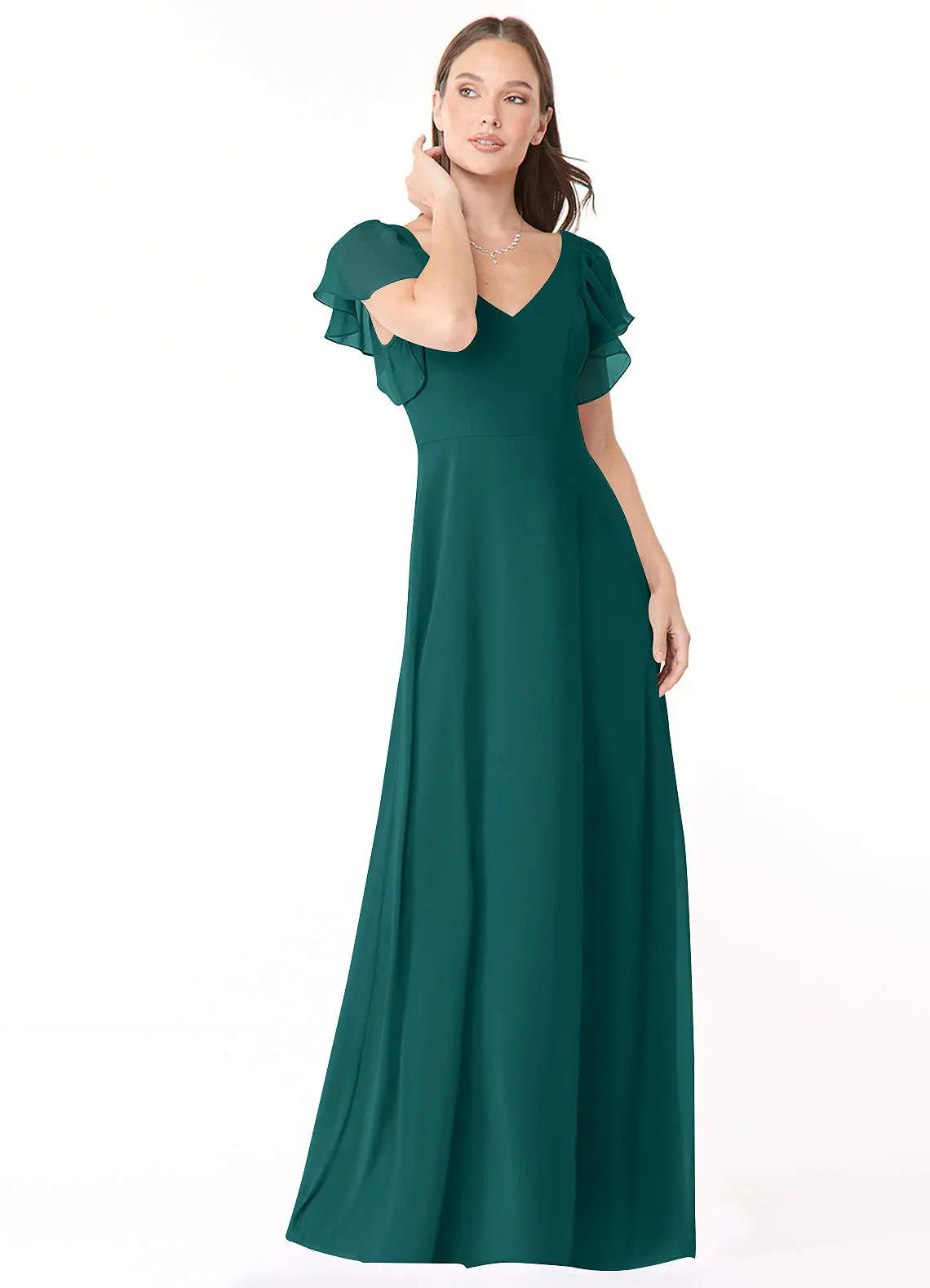 Syenna A-Line V-Neck Chiffon Bridesmaid Dress in Peacock