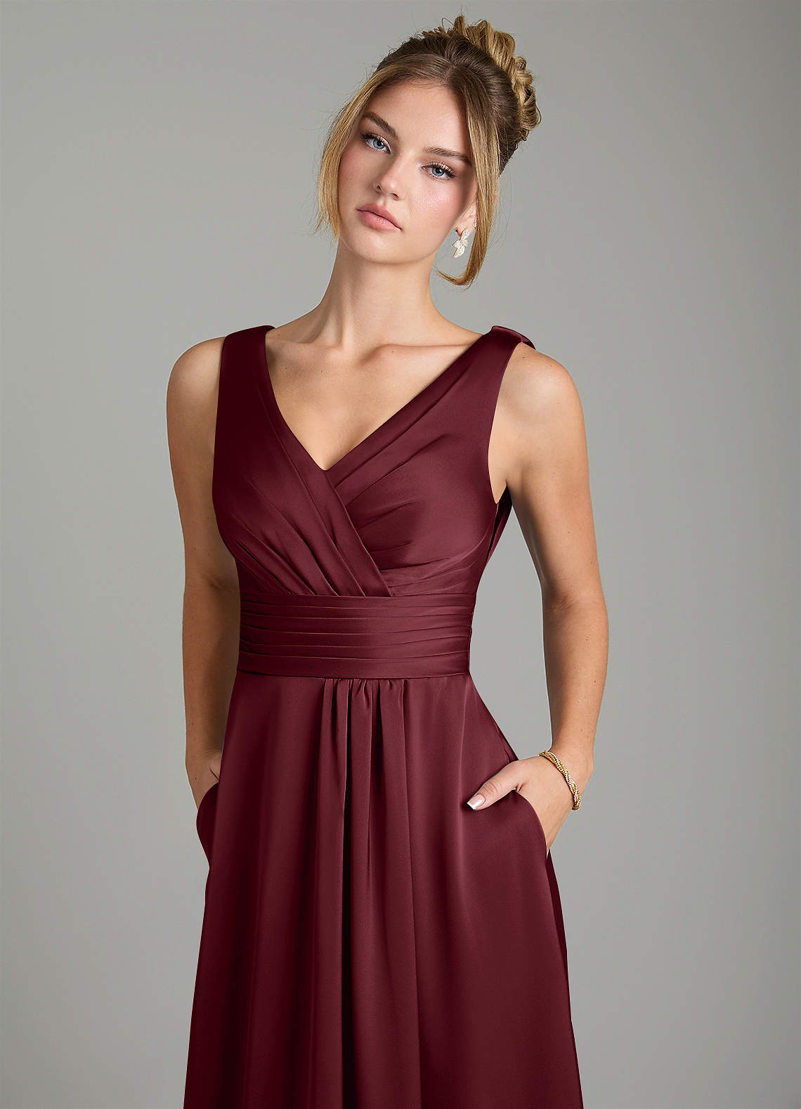 Karina A-Line V-Neck Stretch Satin Bridesmaid Dress