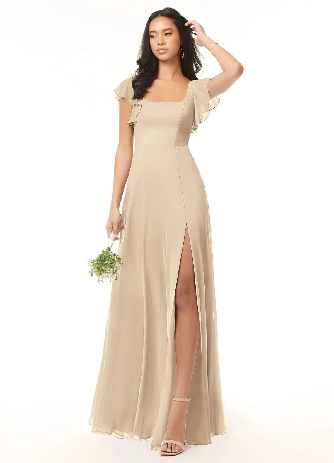 Bondi A-Line Square-Neck Chiffon Bridesmaid Dress in Champagne