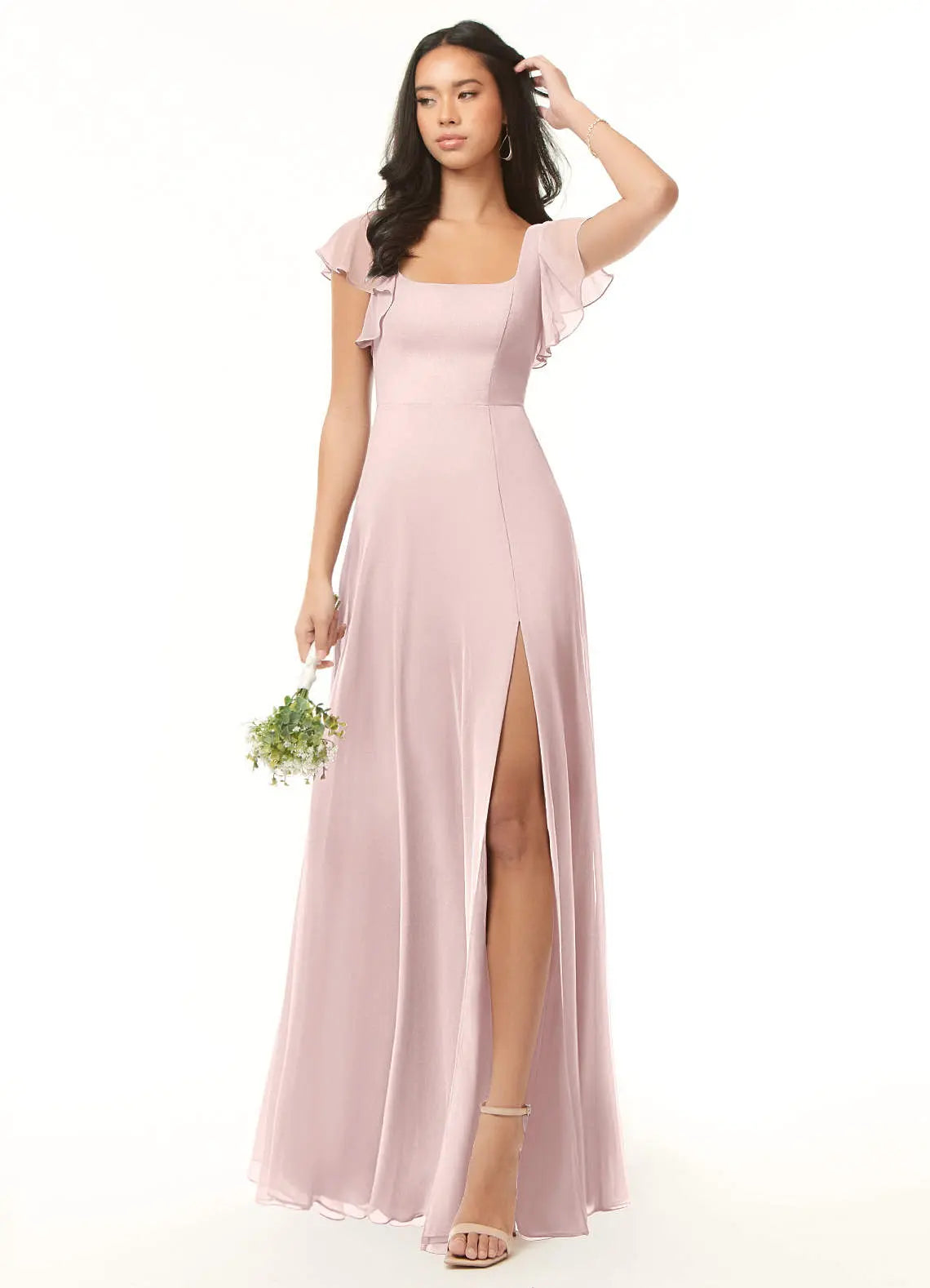 Bondi A-Line Square-Neck Chiffon Bridesmaid Dress in Blushing Pink