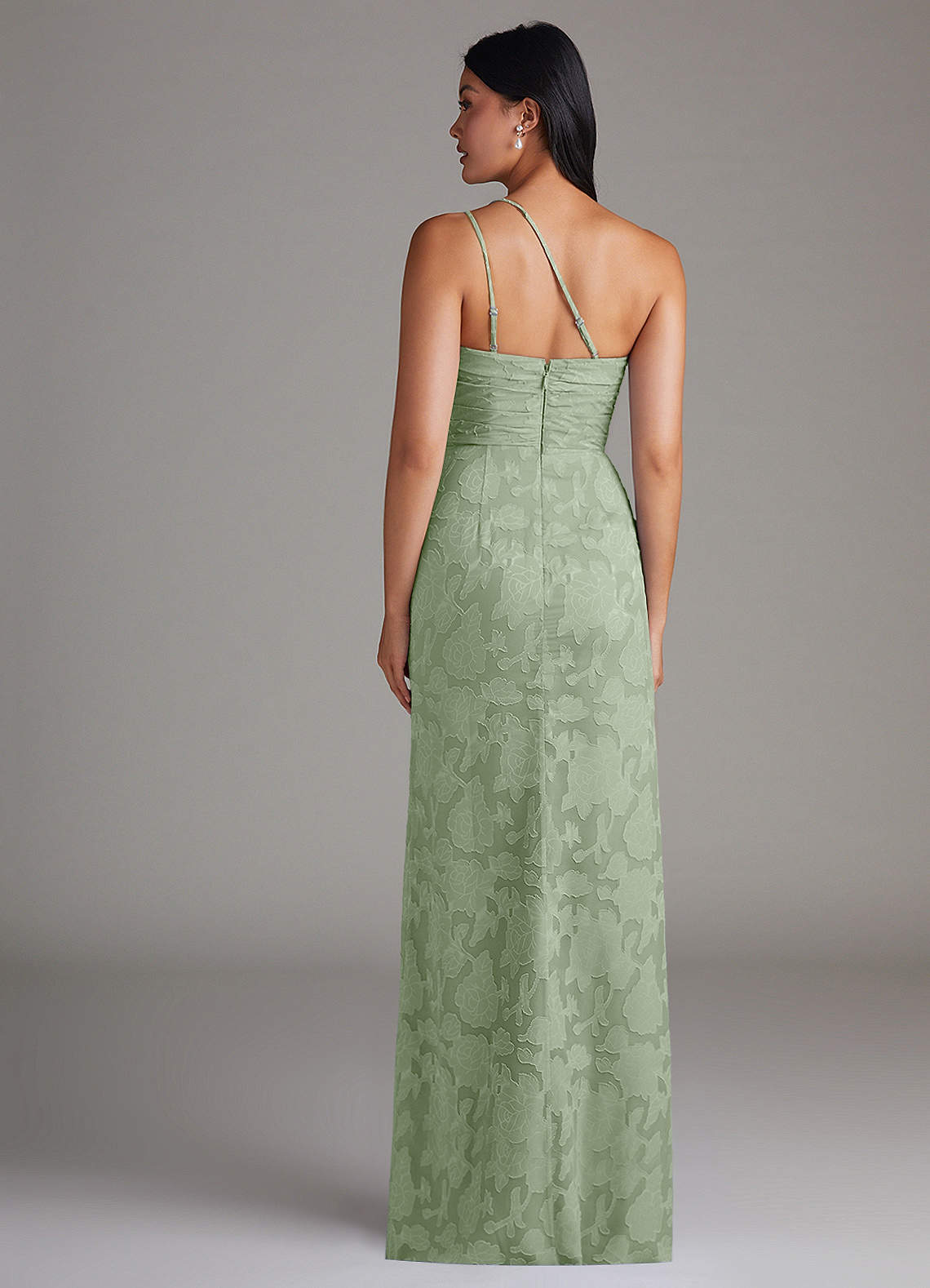 Eren Sheath One-Shoulder Floral Burnout Bridesmaid Dress in Dusty Sage