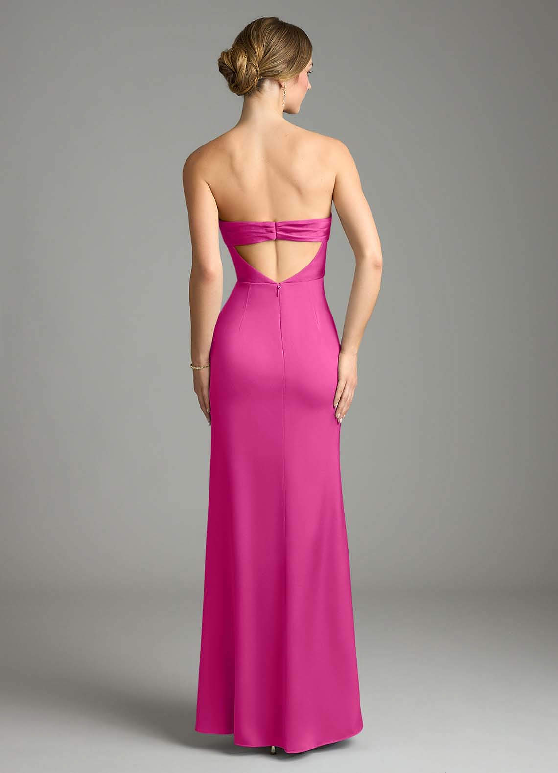 Leonis Mermaid Cowl-Neck Stretch Satin Bridesmaid Dress in Fuchsia