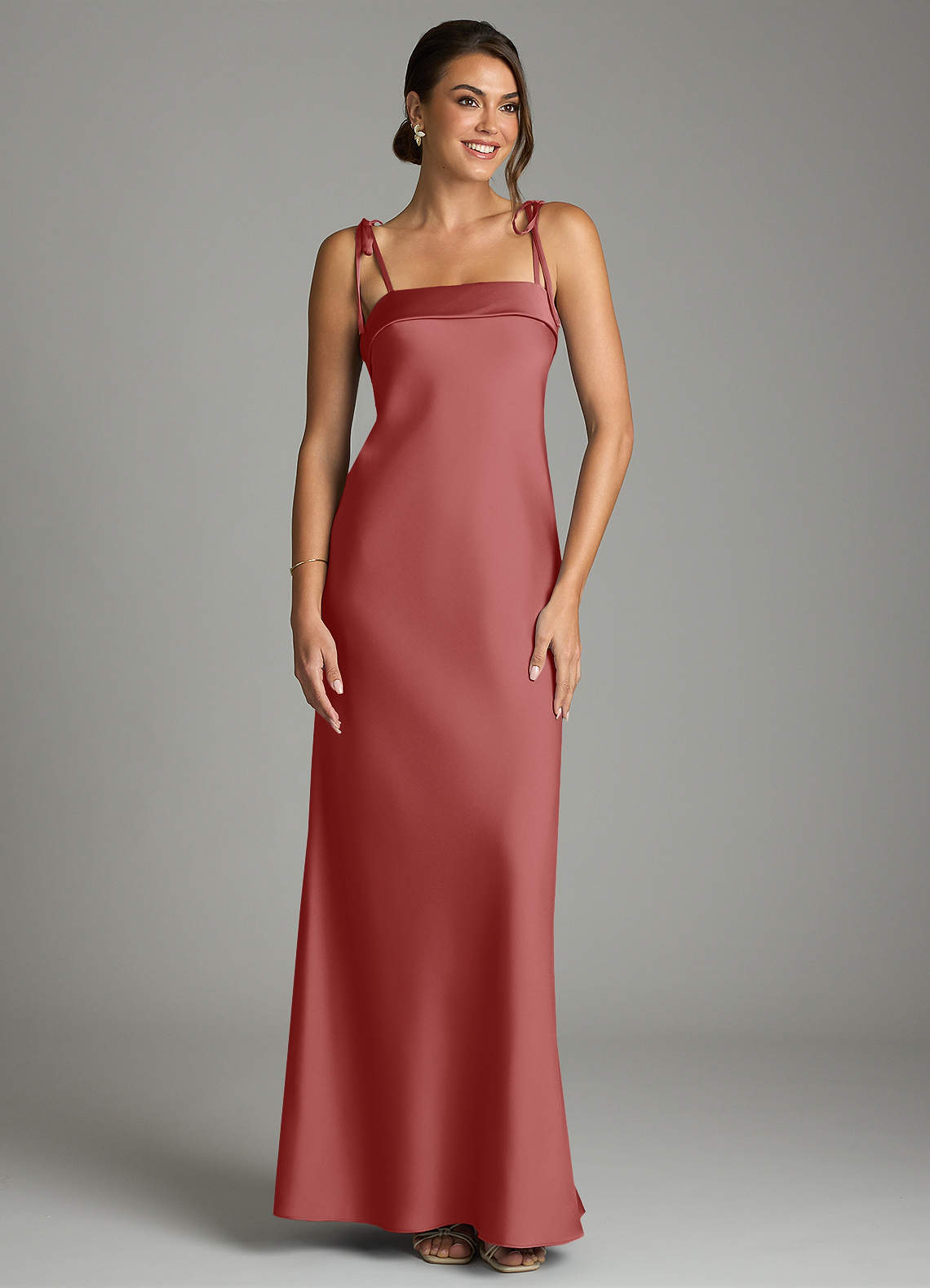Ellia Sheath Straight-Neck Stretch Satin Bridesmaid Dress in Antique Rose