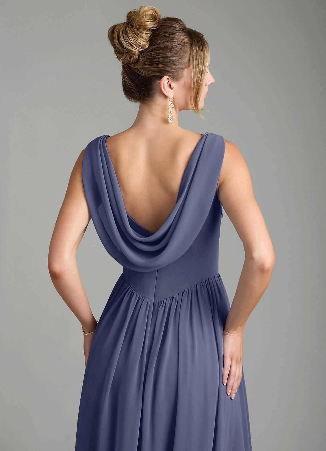 Novi A-Line Square-Neck Chiffon Bridesmaid Dress in Stormy