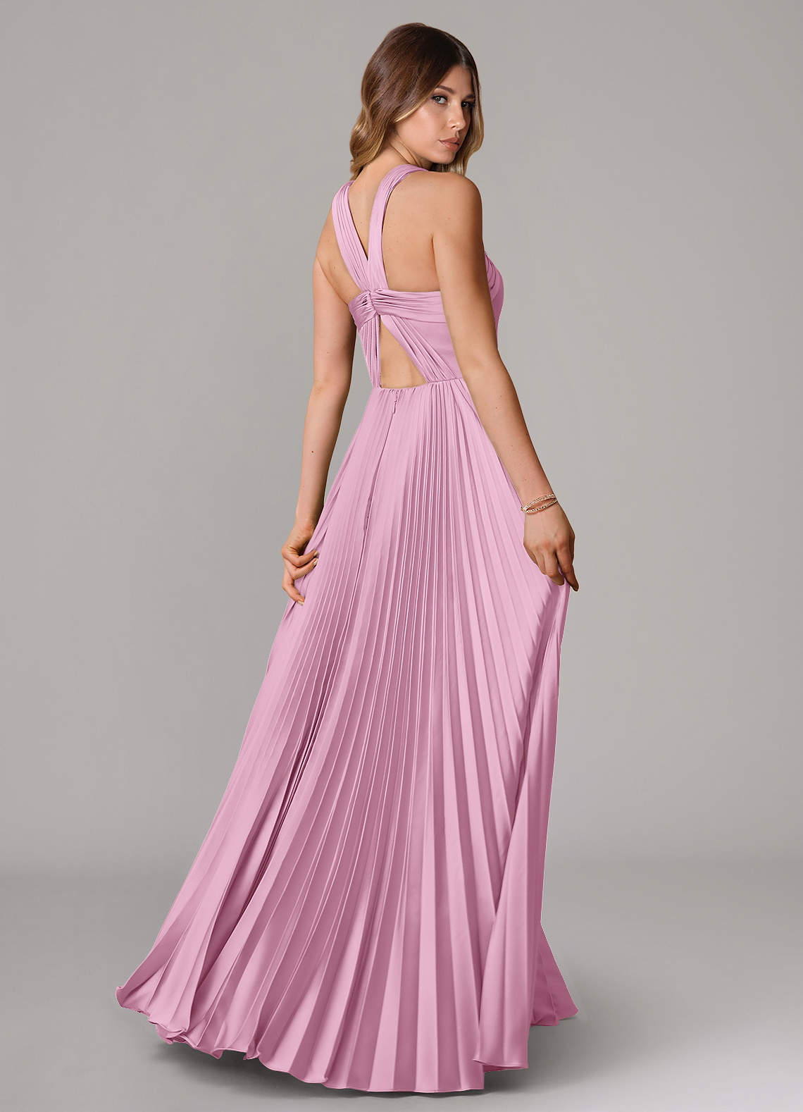 Afra A-Line Halter-Neck Stretch Satin Bridesmaid Dress in candy pink