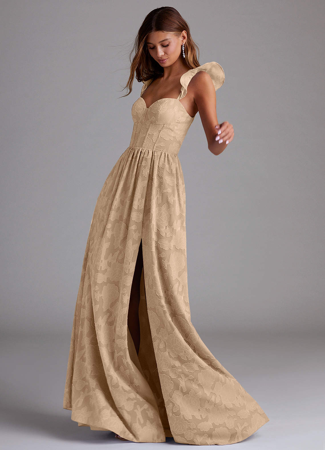 Denisse A-Line Sweetheart Floral Burnout Bridesmaid Dress in Champagne