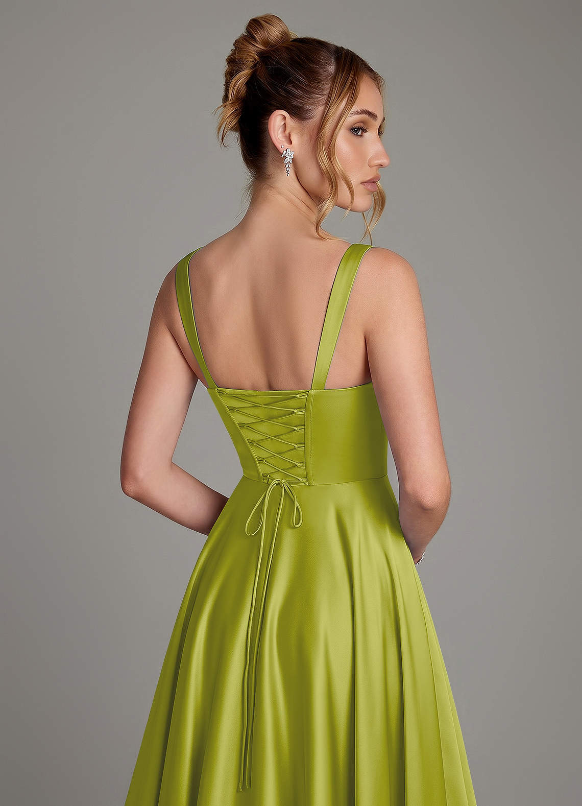 Azaria A-Line Square-Neck Stretch Satin Bridesmaid Dress in Lemongrass