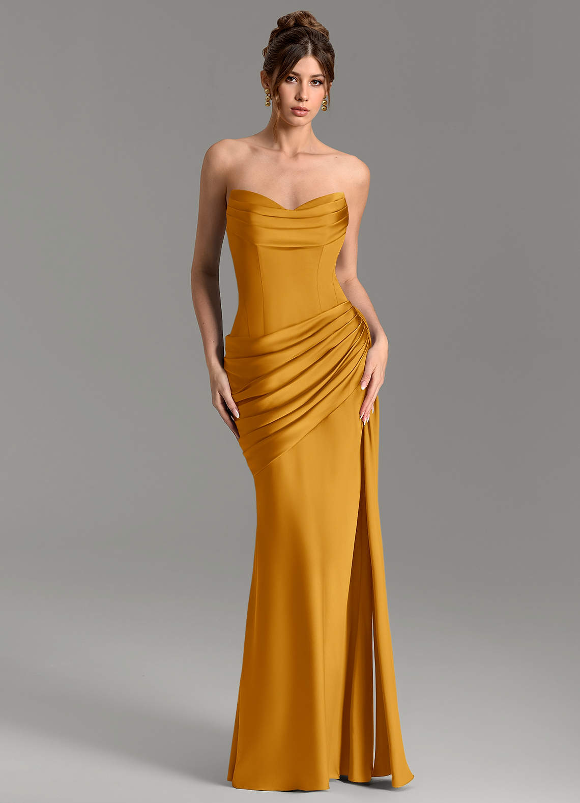 Zorah Mermaid Sweetheart Stretch Satin Bridesmaid Dress in butterscotch