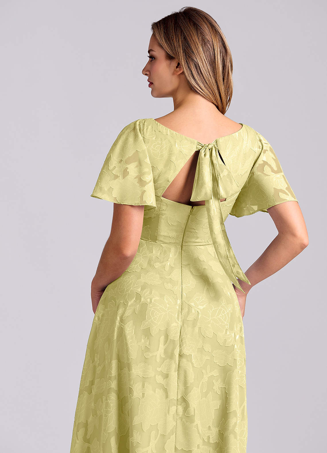 Kimber A-Line V-Neck Floral Burnout Bridesmaid Dress in Lemon Sorbet
