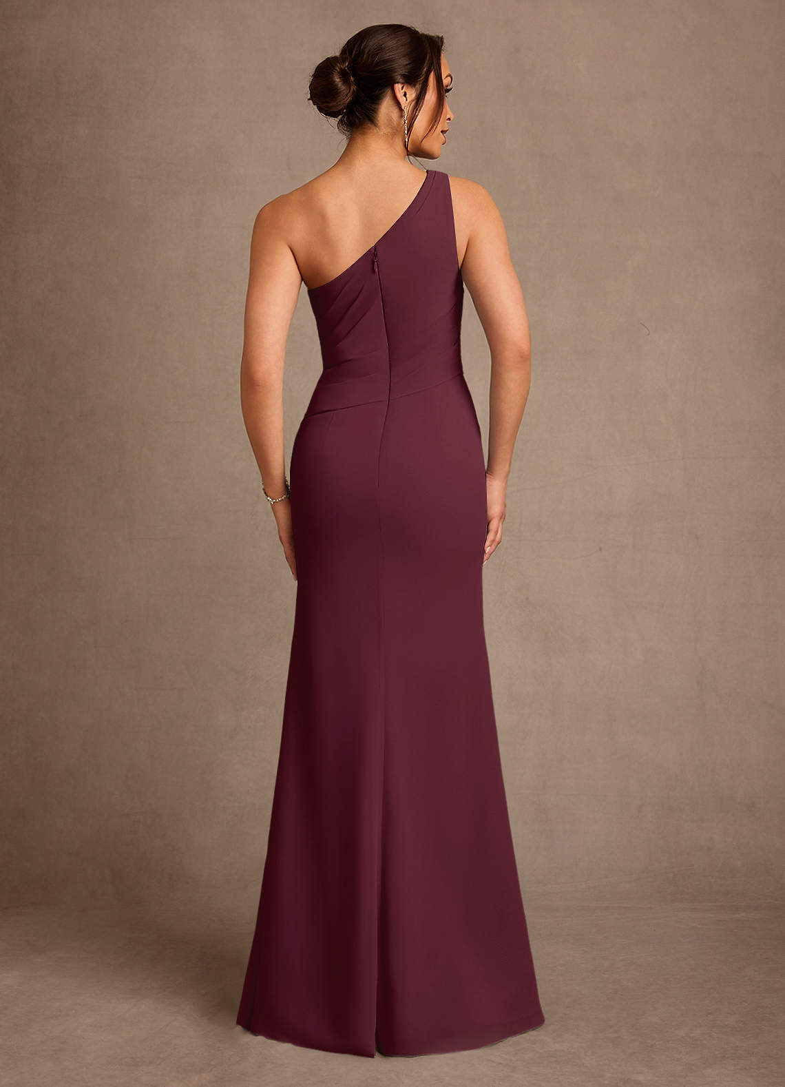 Floy Sheath One-Shoulder Chiffon Mother of the Bride Dress in Cabernet