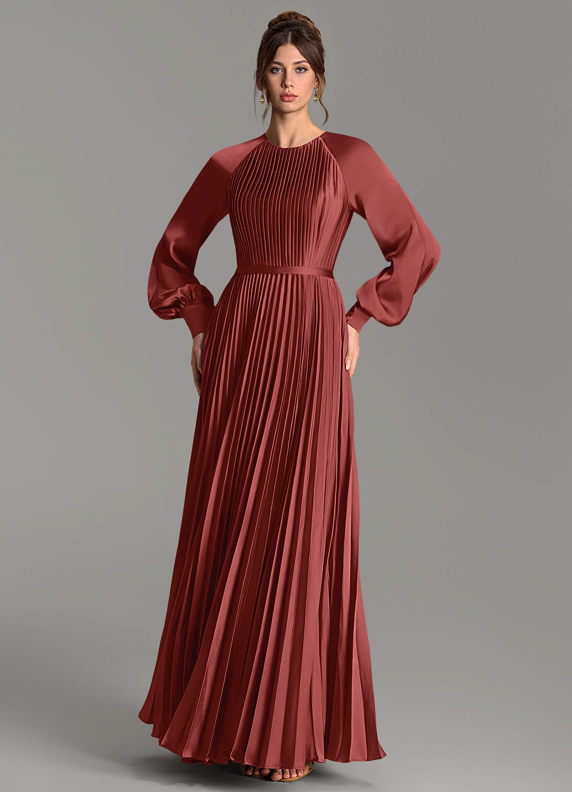 Grayson A-Line Scoop-Neck Stretch Satin Bridesmaid Dress in Terracotta