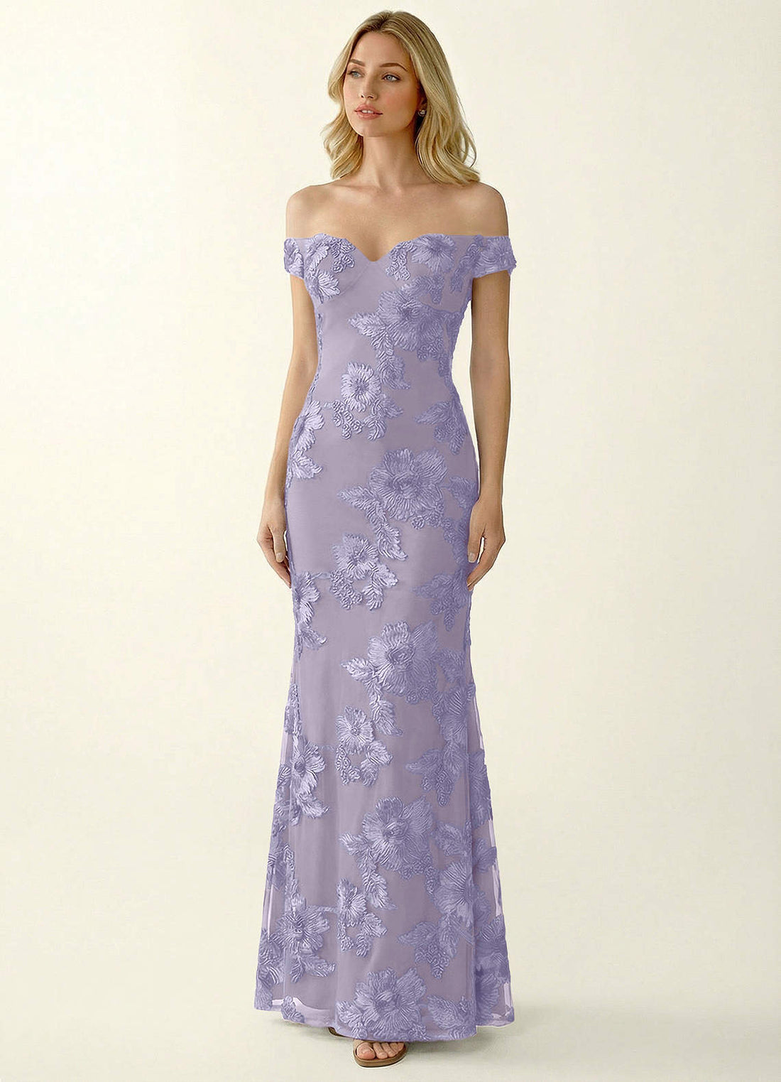 Lowlala Mermaid Off-the-Shoulder Stretch Satin Evening Dress in Pale Purple