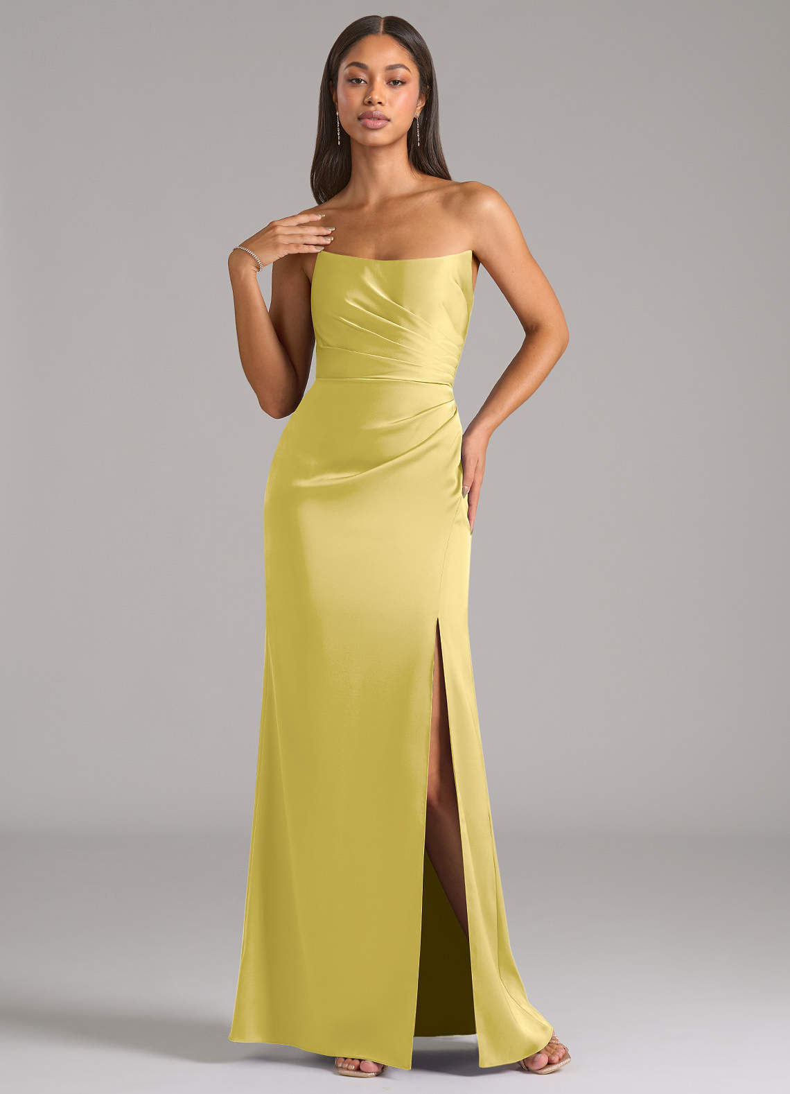 Marla Sheath Strapless Stretch Satin Bridesmaid Dress in Canary